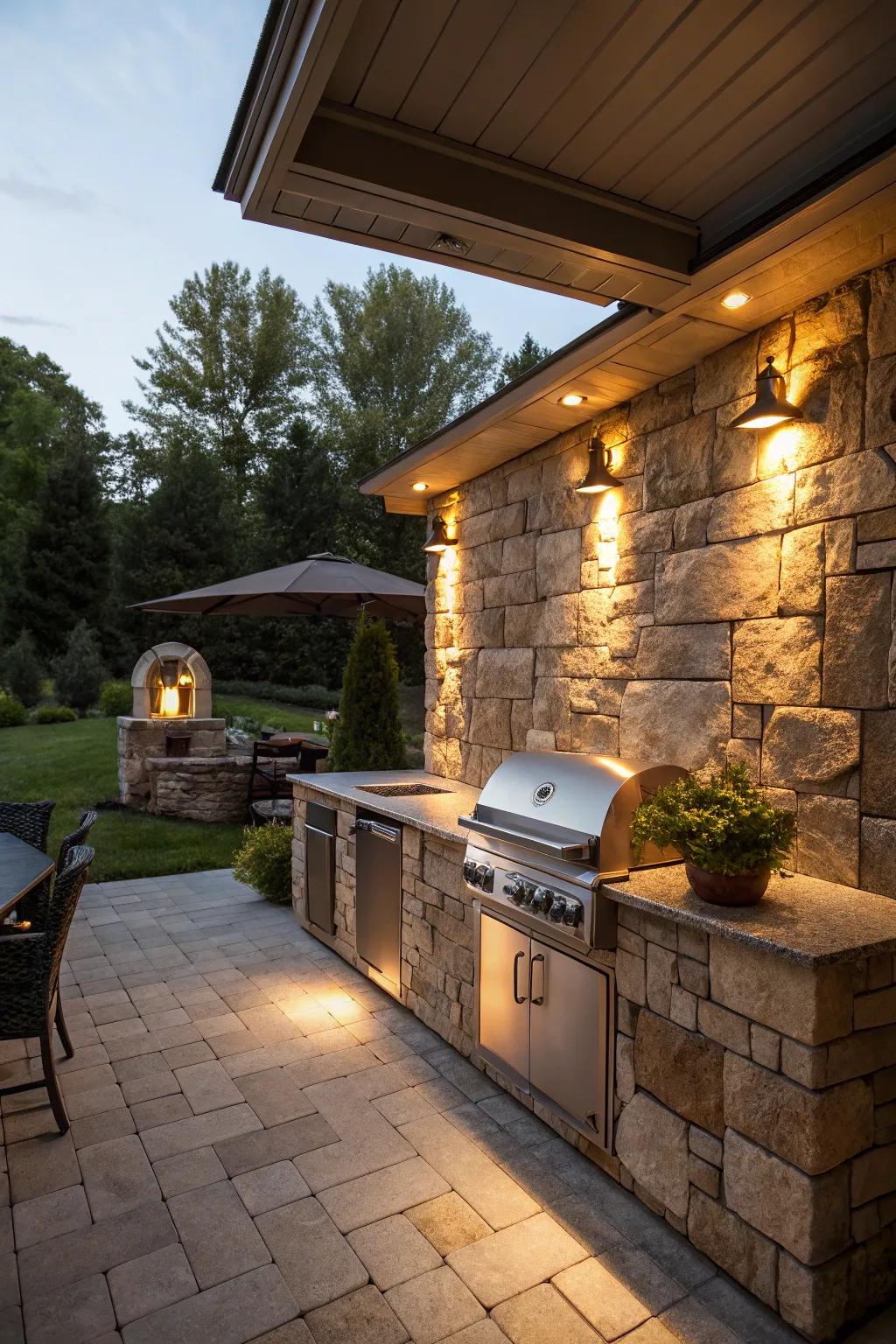 Accentuating architectural particulars with illumination engenders visual intrigue.