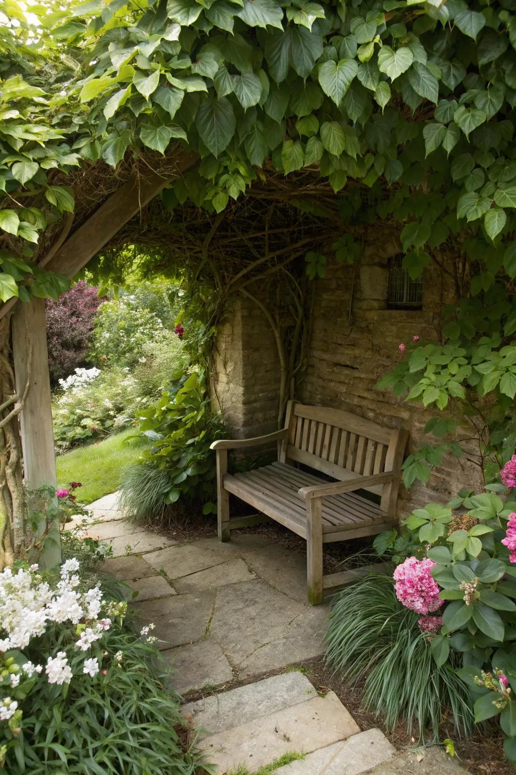 A secret garden alcove proffers a secluded retreat.