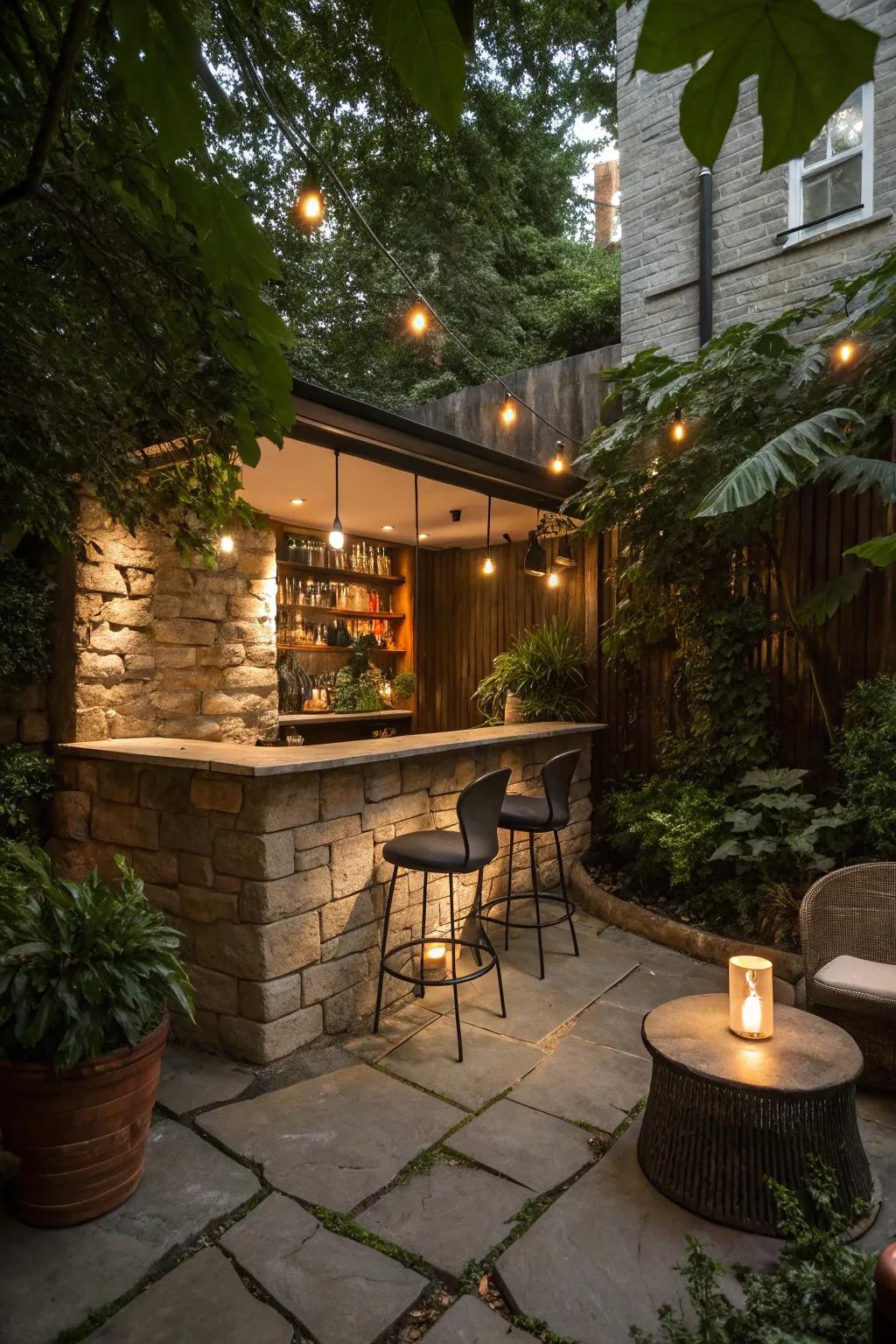 A welcoming corner stone bar, suitable for limited spaces.