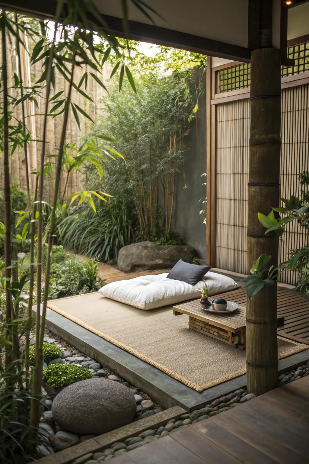 A meditation corner providing a serene getaway within the garden.