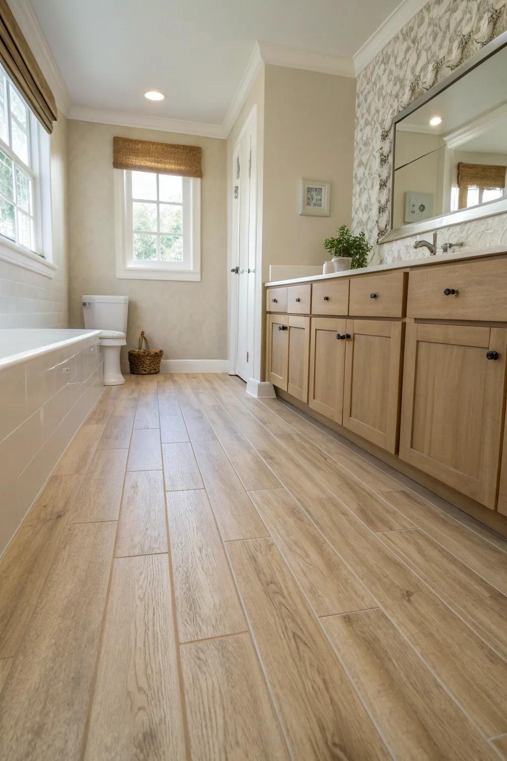 Make a bold statement with accent walls that enhance your stylish flooring. 🎨 #DecorInspiration #BathroomDesign