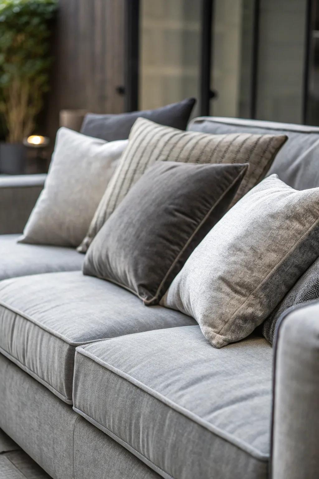 Monochrome pillows in shades of gray for a sleek aesthetic.