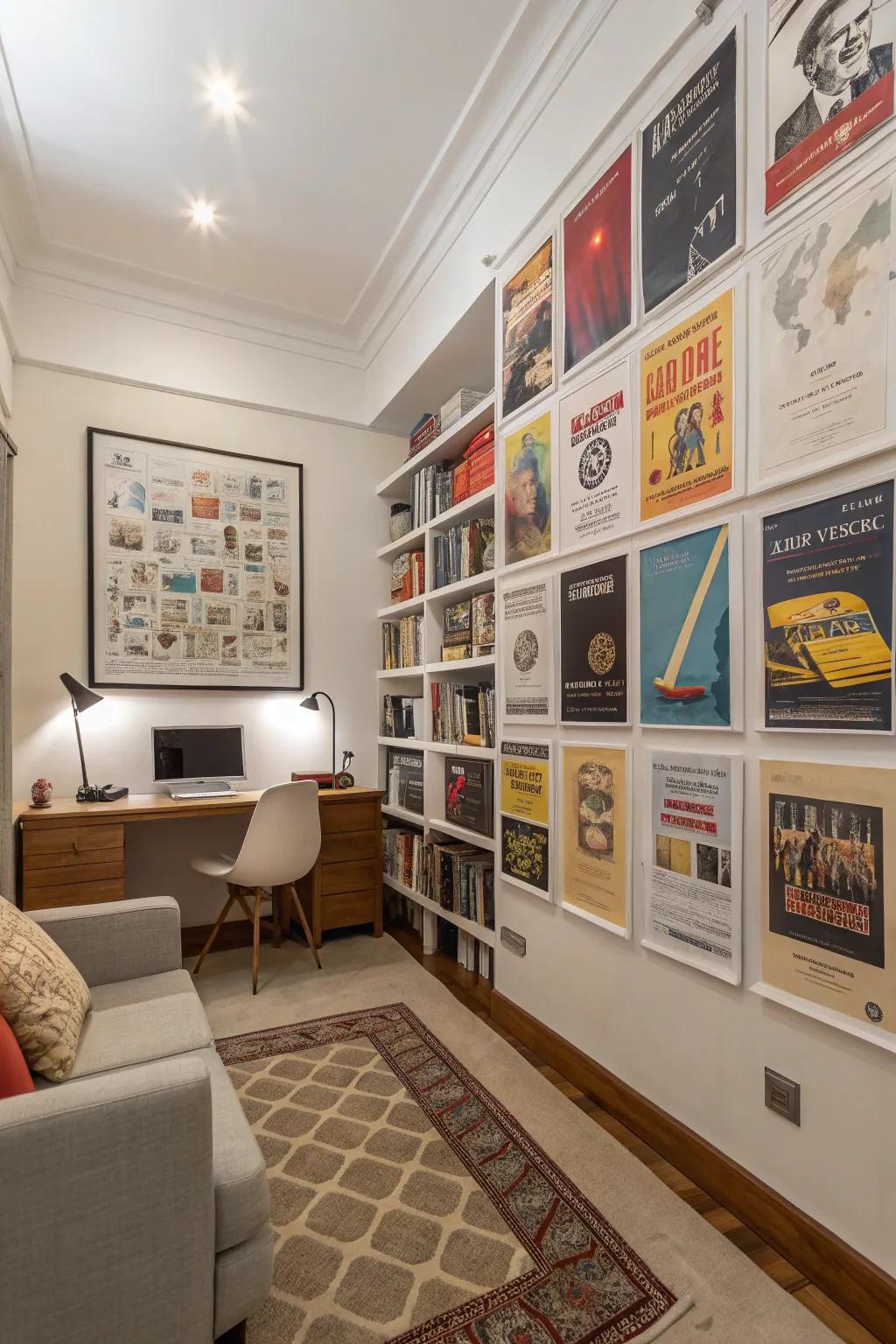 Stratified prints creating a 3D effect in an elegant study.