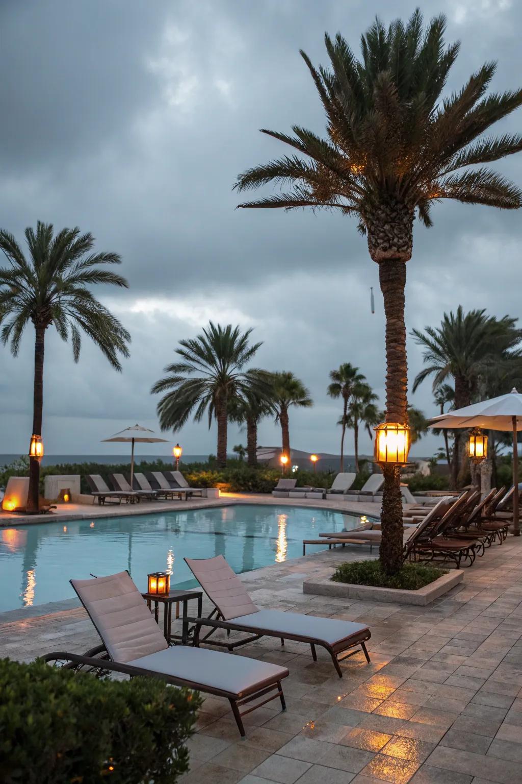 Mixing warm and cool lighting sets a balanced mood around your pool.