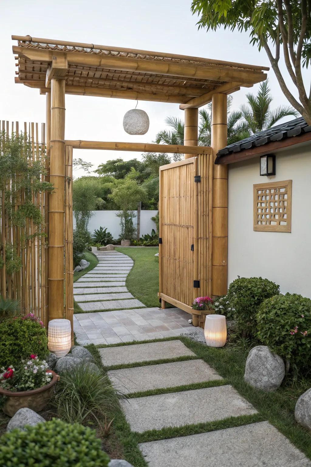 Bamboo entrances bring a Zen-like tranquility to porches.