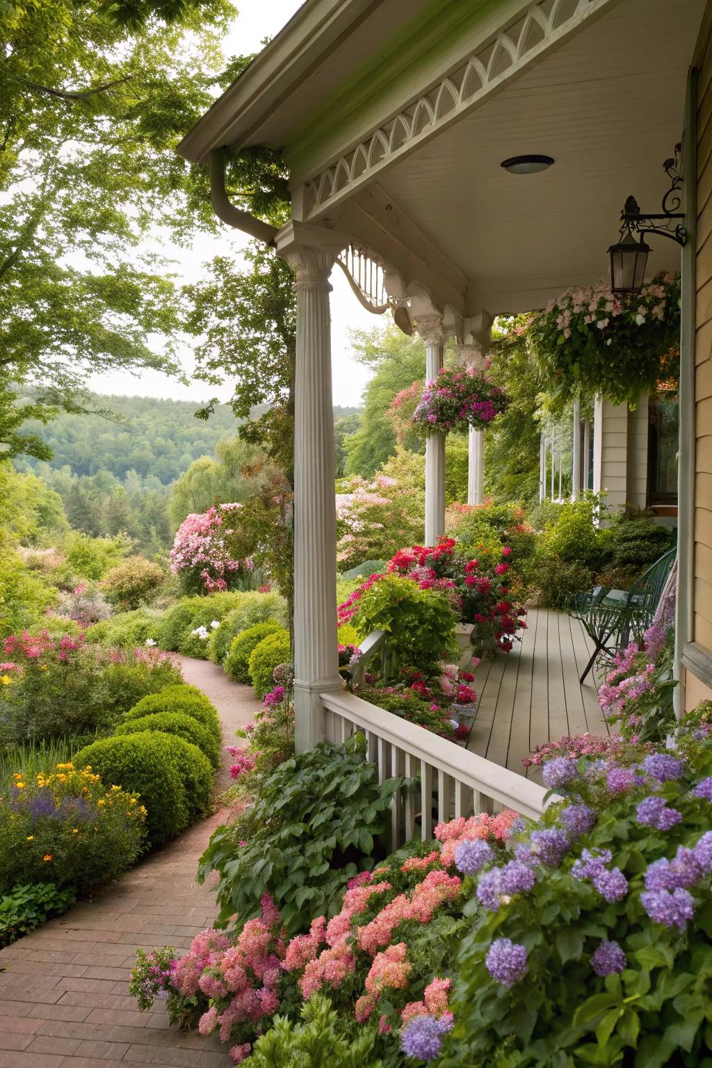 Merge your porch with nature to foster an abundant ambiance.