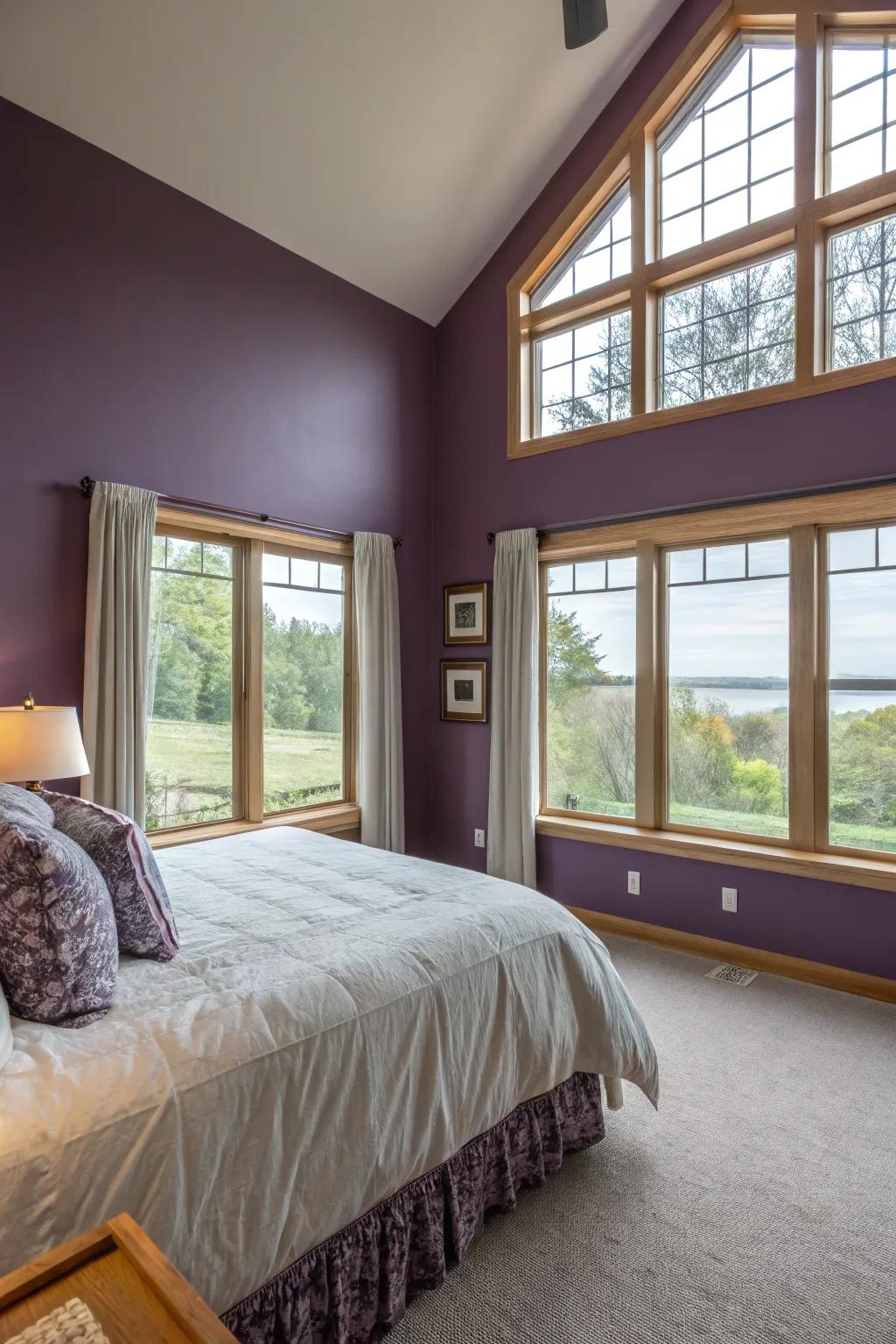 Natural light enhances the vibrancy of purple walls.