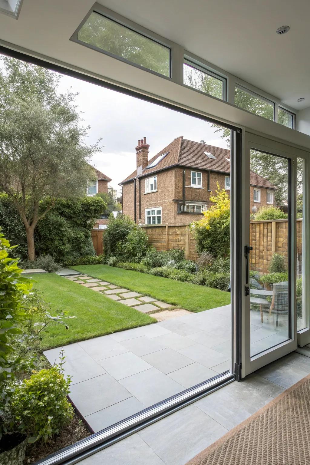 A rear house extension with sliding doors offering a seamless indoor-outdoor flow.