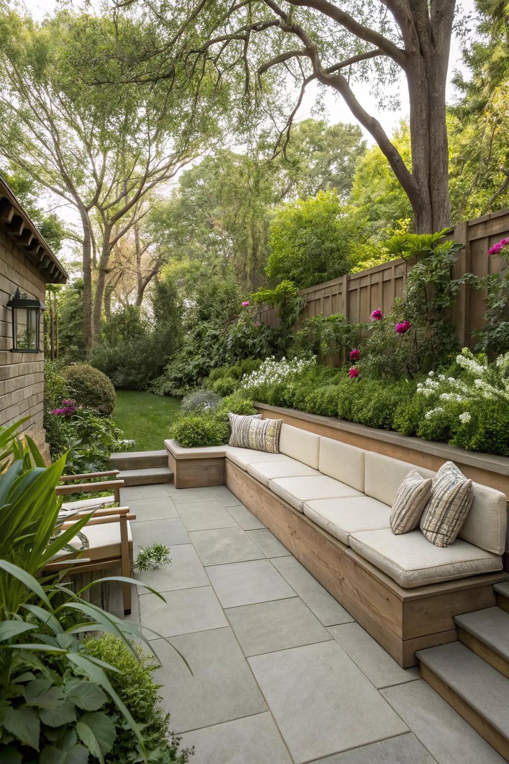 Integrated seating optimizes space and enhances functionality.