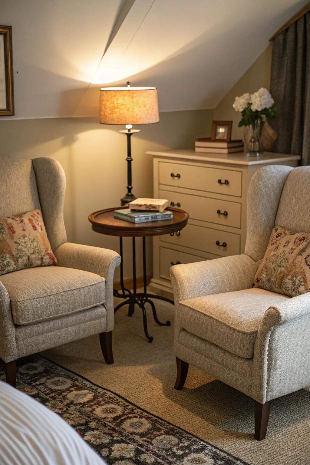 Intimate sitting spaces cultivate areas for relaxation and conversation.