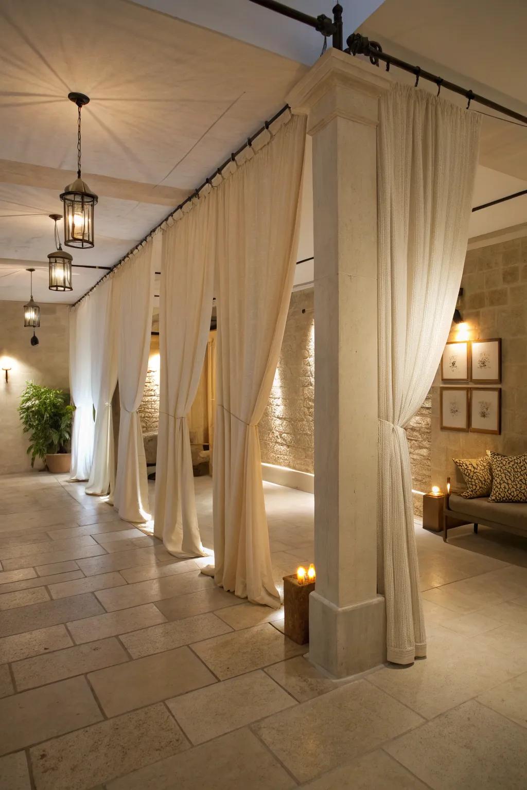 Linen material dividers contribute a gentle elegance to your space.