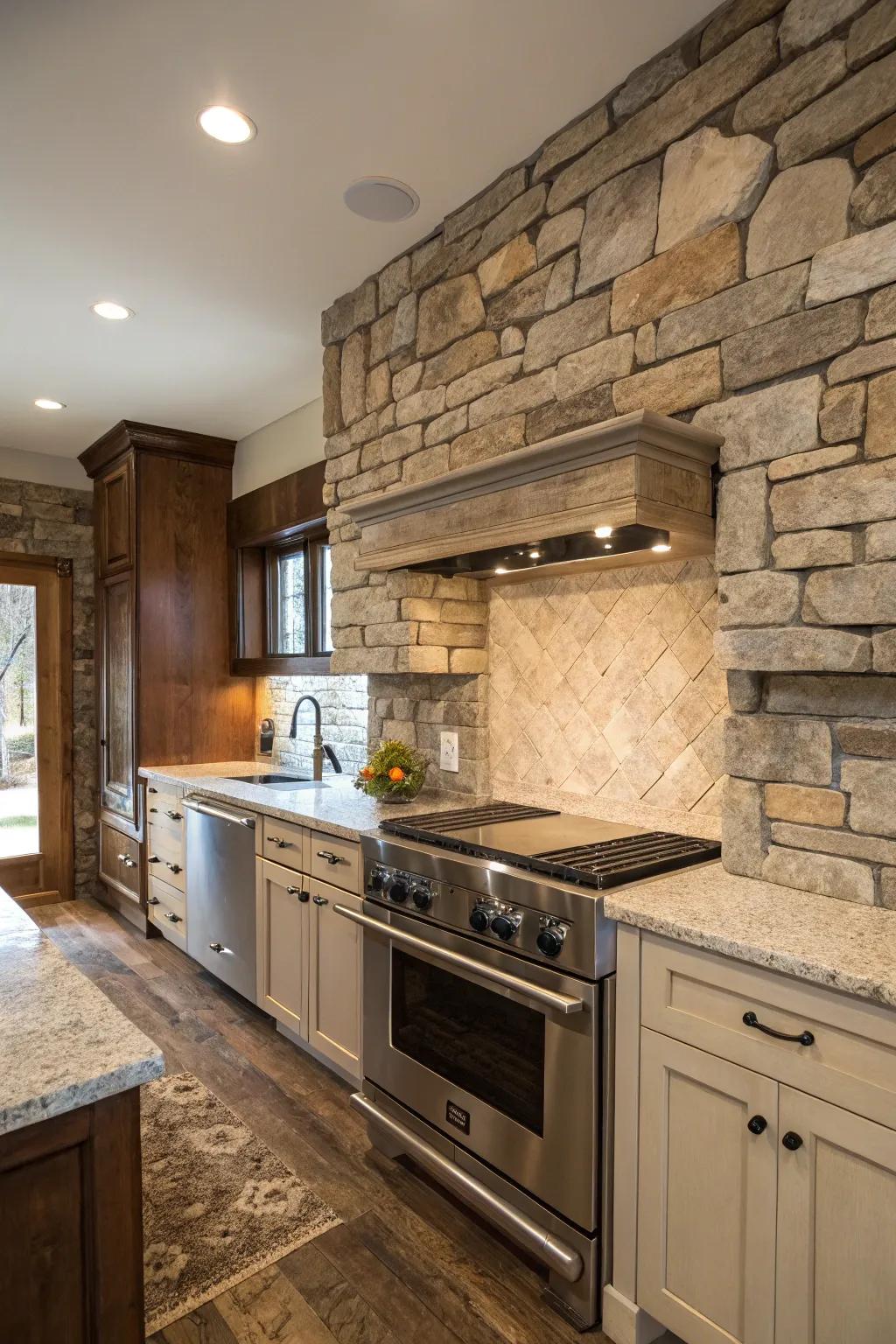 The blend of countryside and modern components designs a balanced kitchen aesthetic.