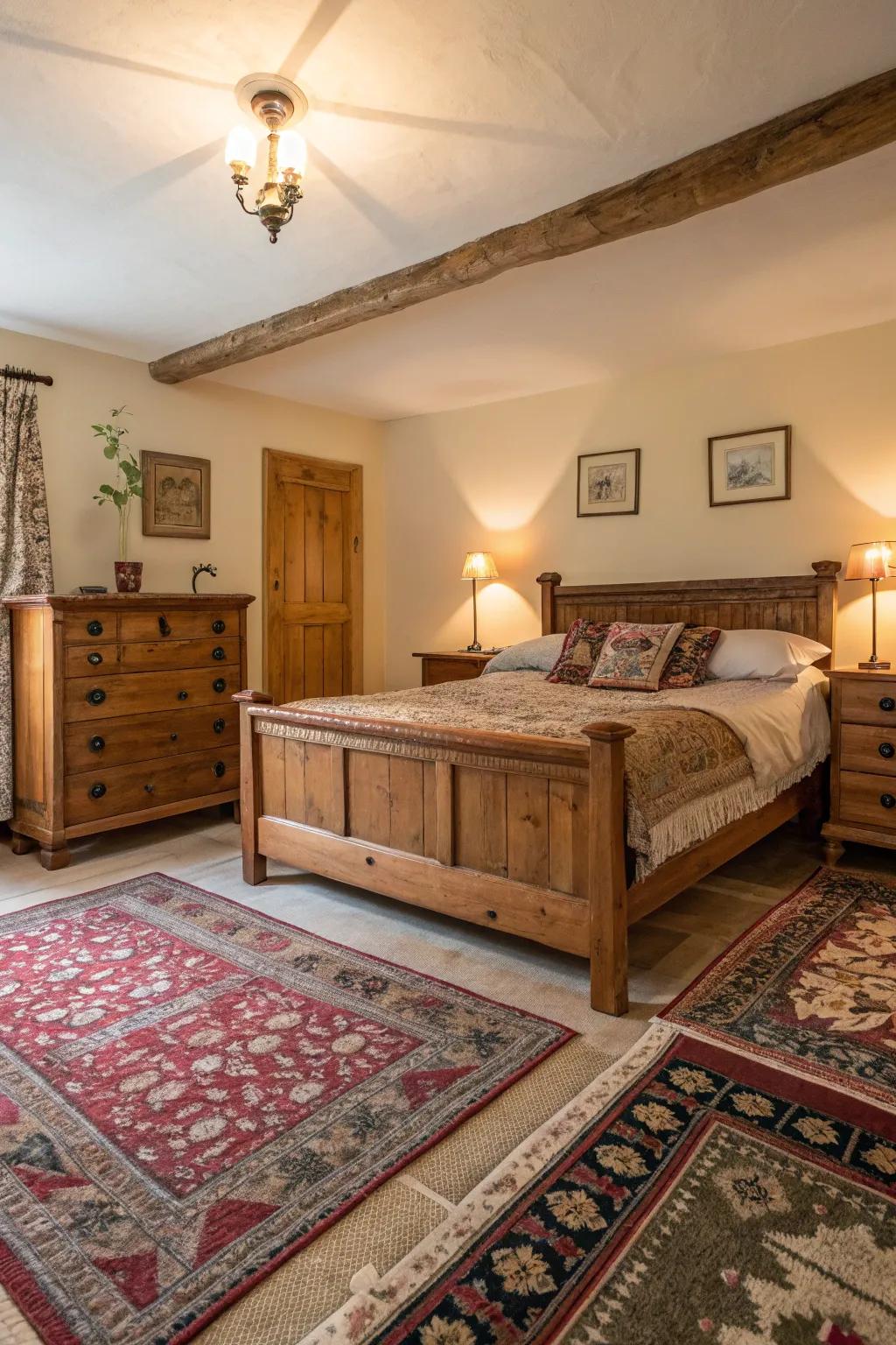 Antique carpets deliver warmth and persona to the area.