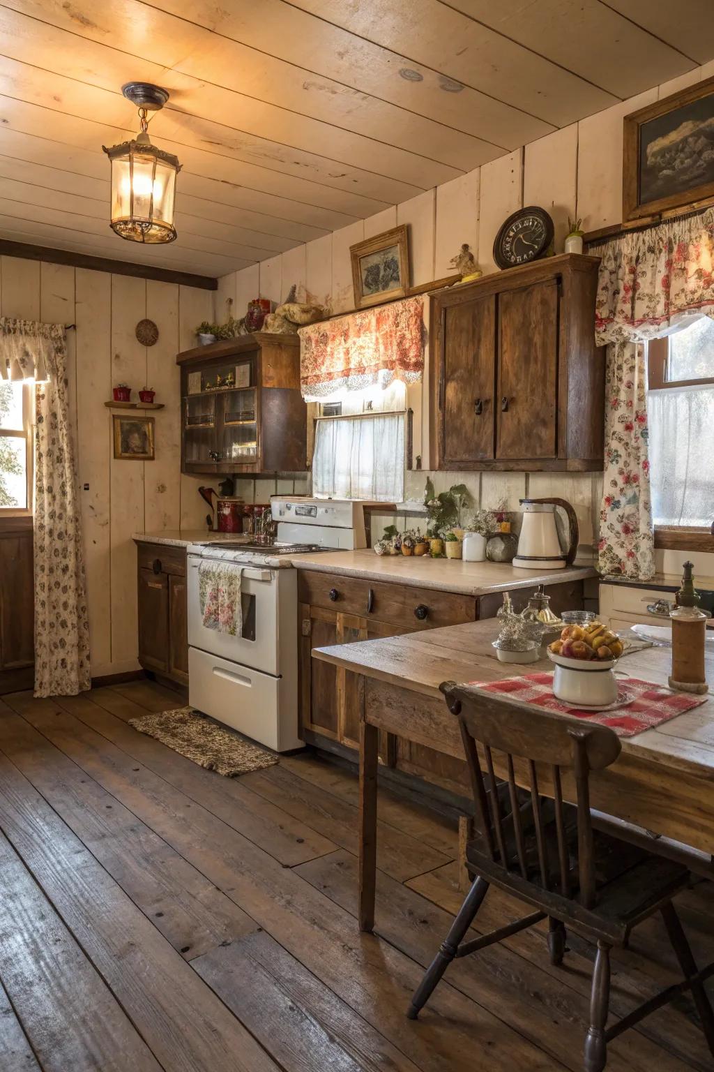 Distressed timber floors lend a cozy, lived-in feel.