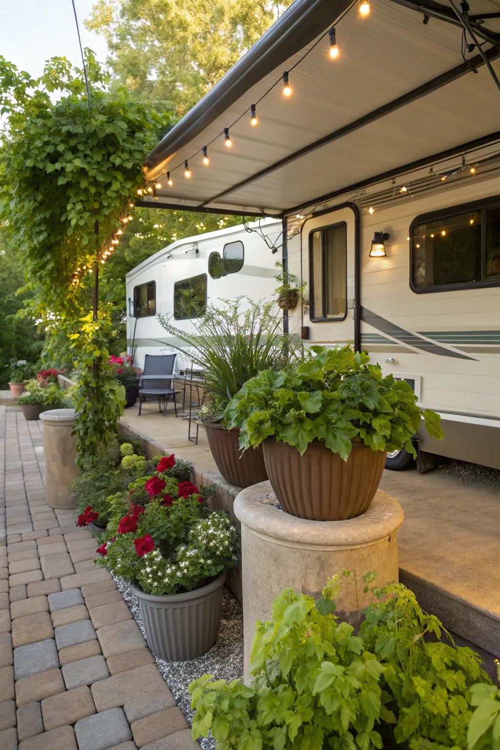 Greenery adds life and color to your RV patio.