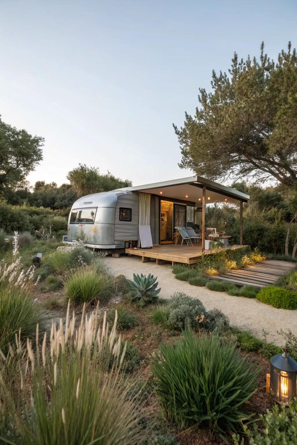 An eco-friendly RV shed constructed with sustainability as a priority.