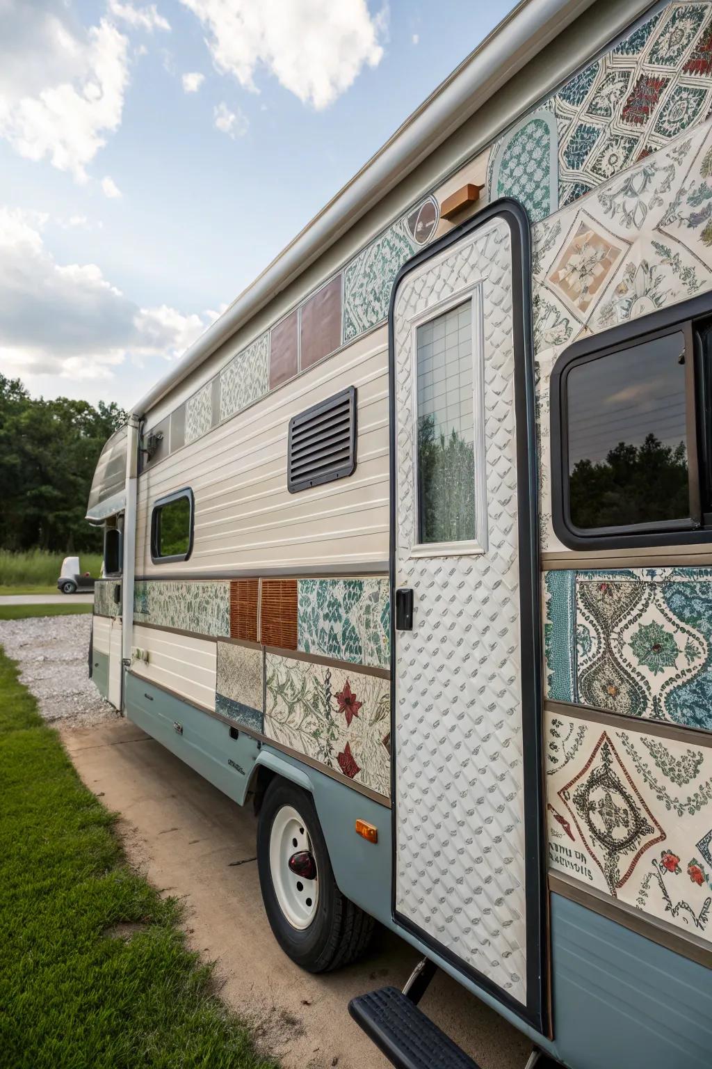 Dimensional vinyl siding introduces both patterns and depth to your RV.