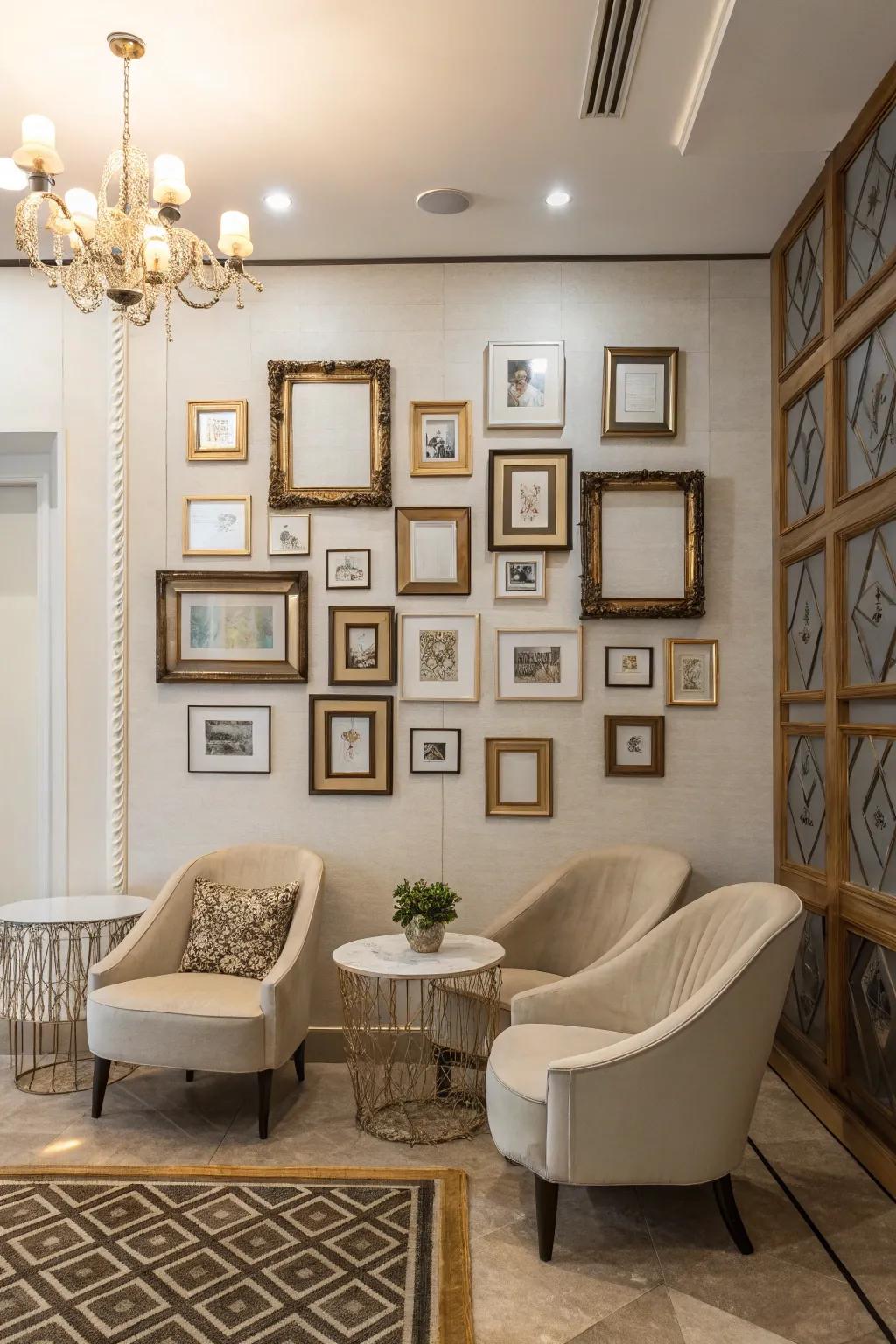 Hollow borders construct an artistic, gallery-like selfie wall.