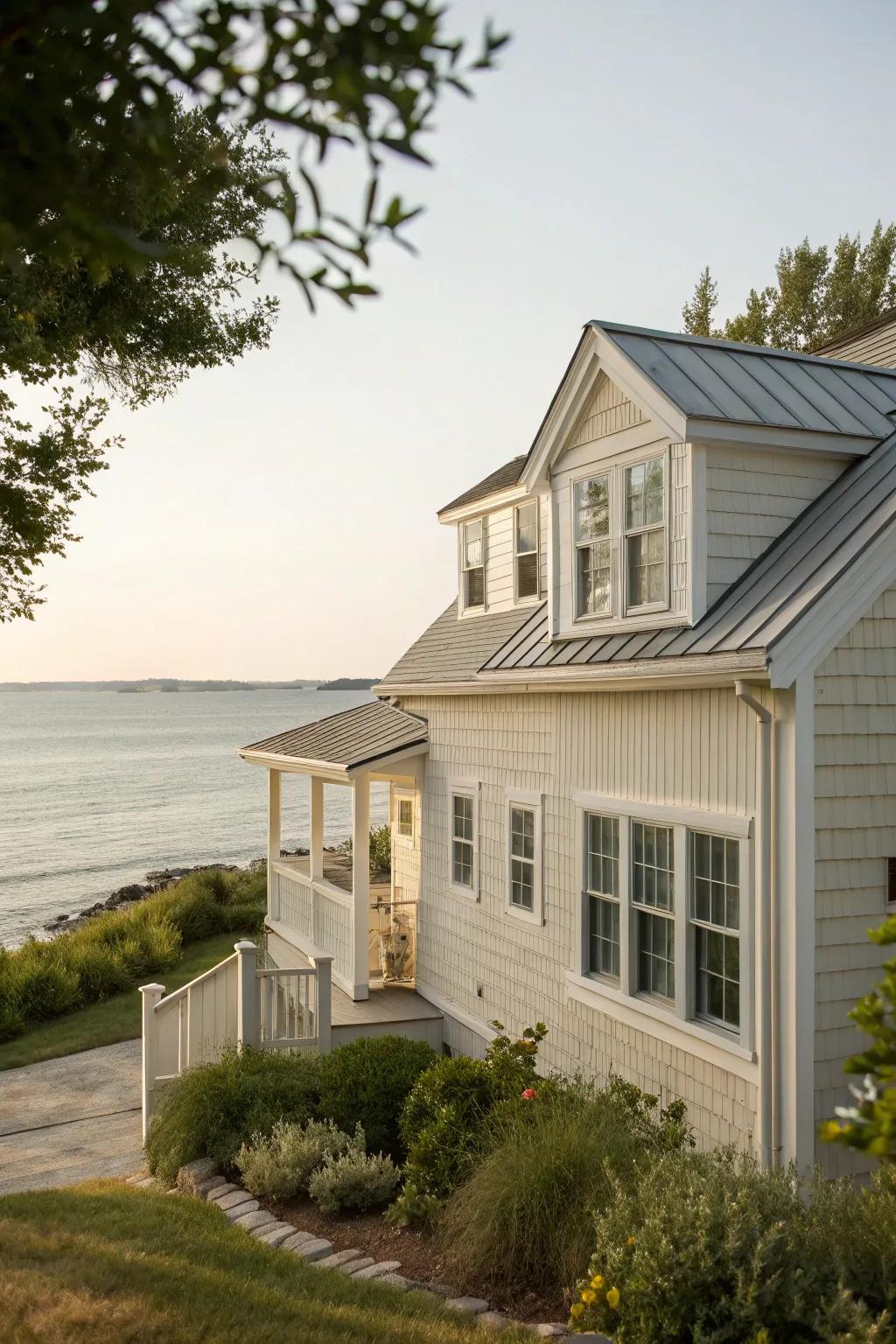A coastal home featuring a seaside-inspired shed dormer.