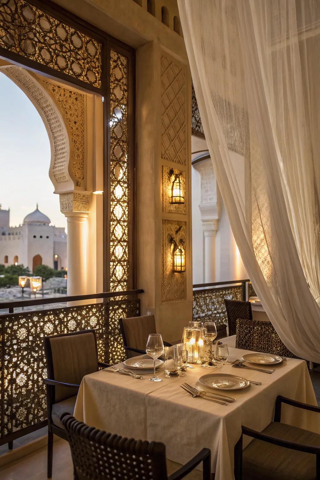 Light-filtering curtains infuse sophistication and versatility into dining zones, amplifying the overall ambiance.
