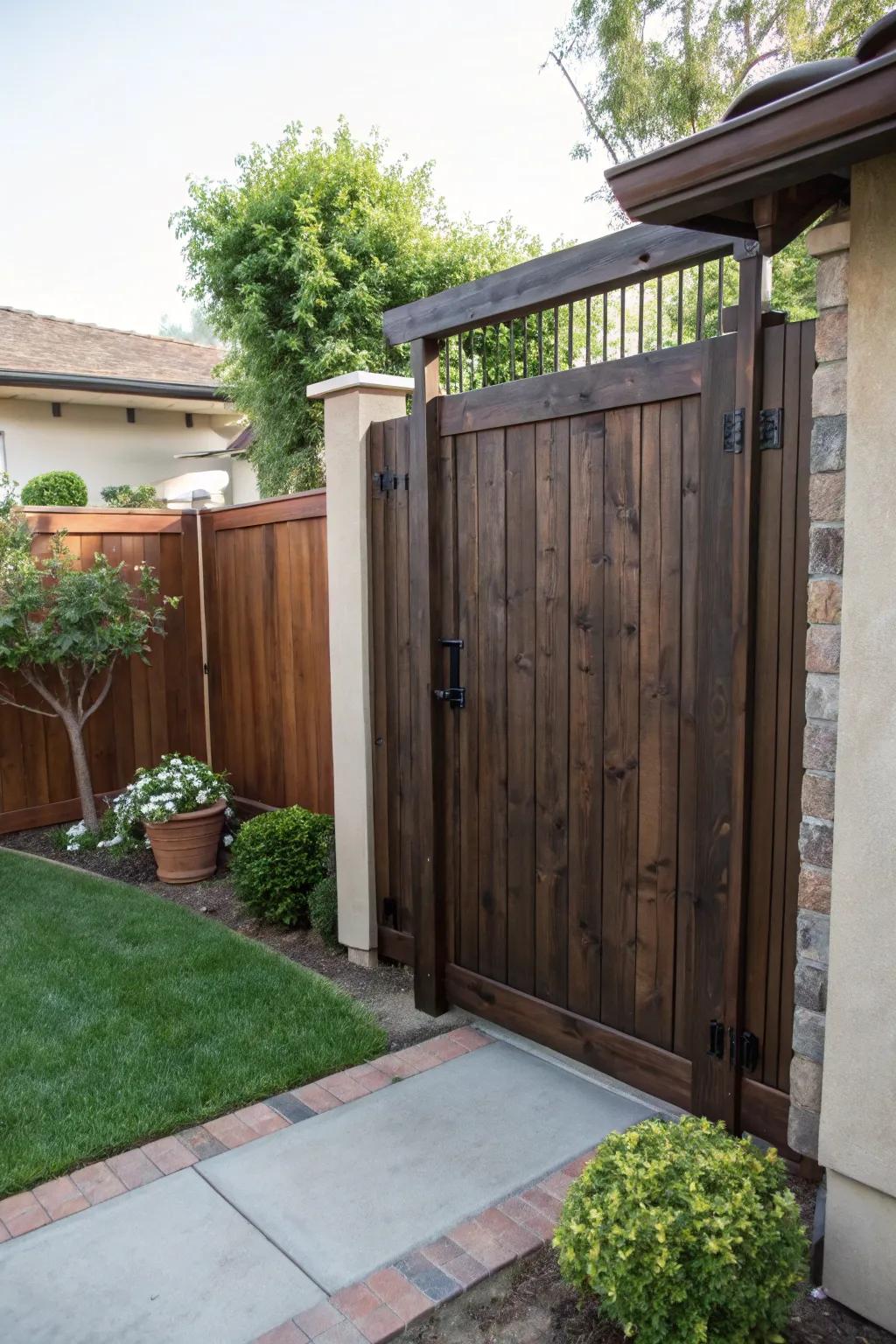 A solid wood gate affording privacy and security.