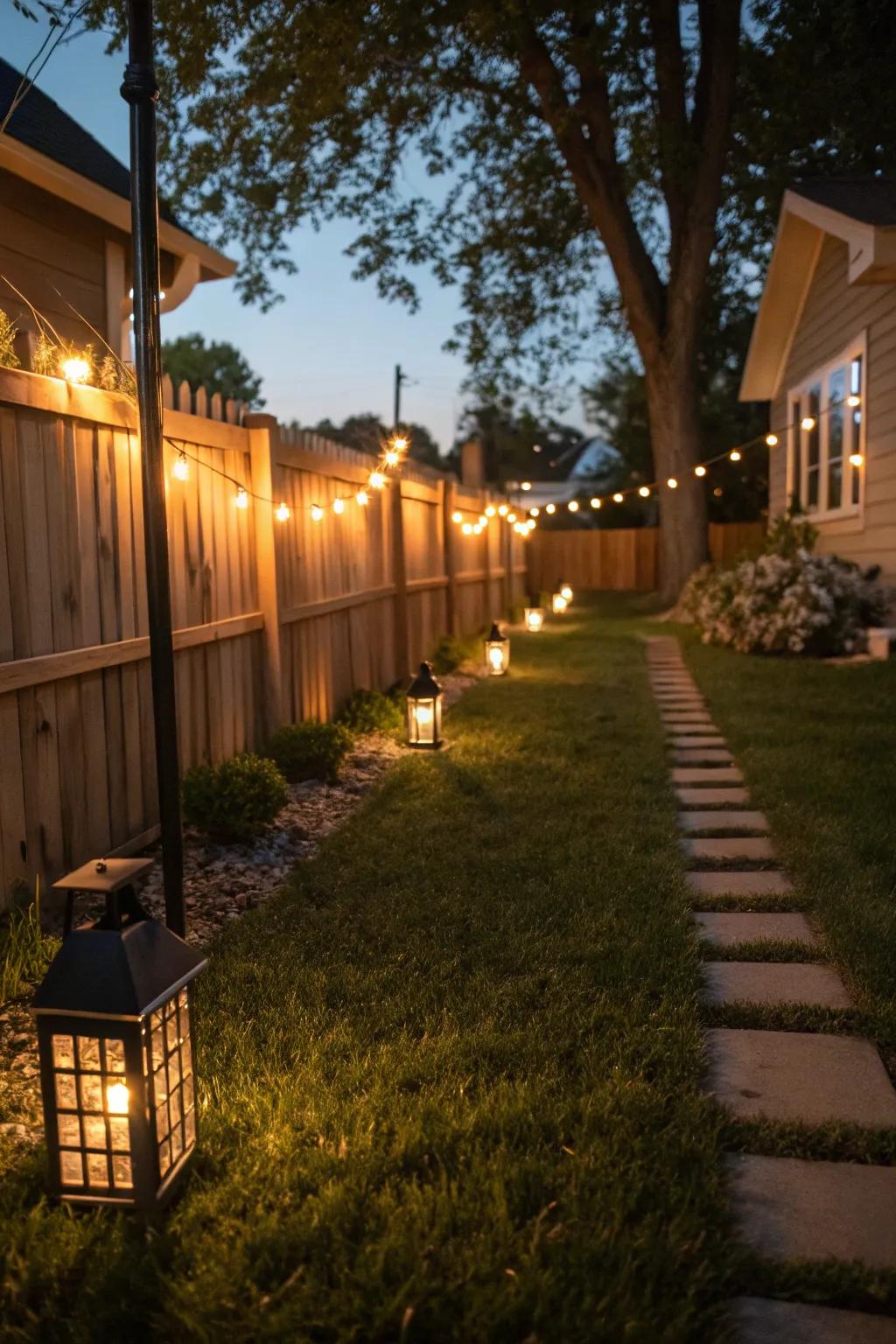 Illumination enlivens your side yard after sunset.