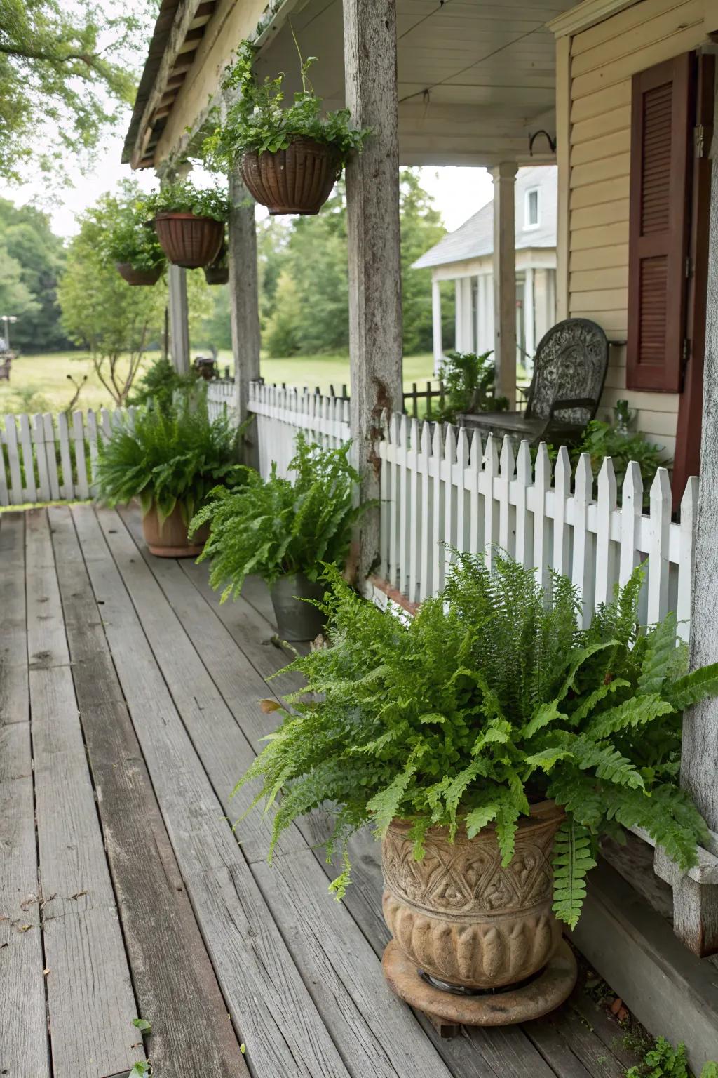 Refine your veranda with lush encased ferns.
