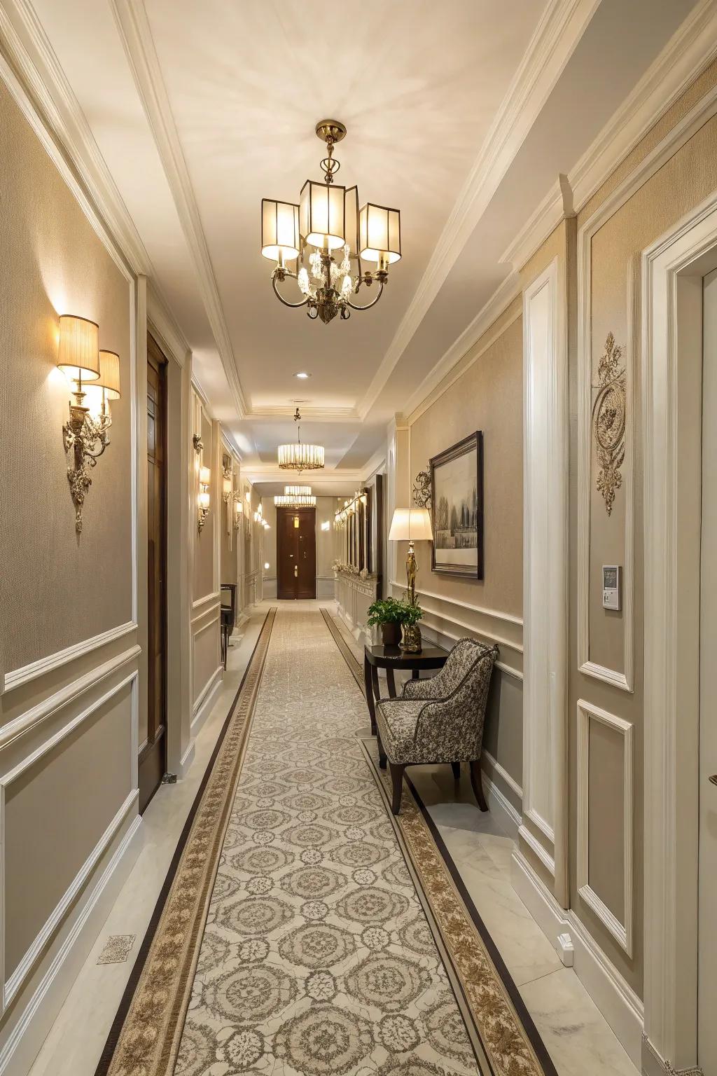 Two-tone skirting boards accentuate hallway architecture.