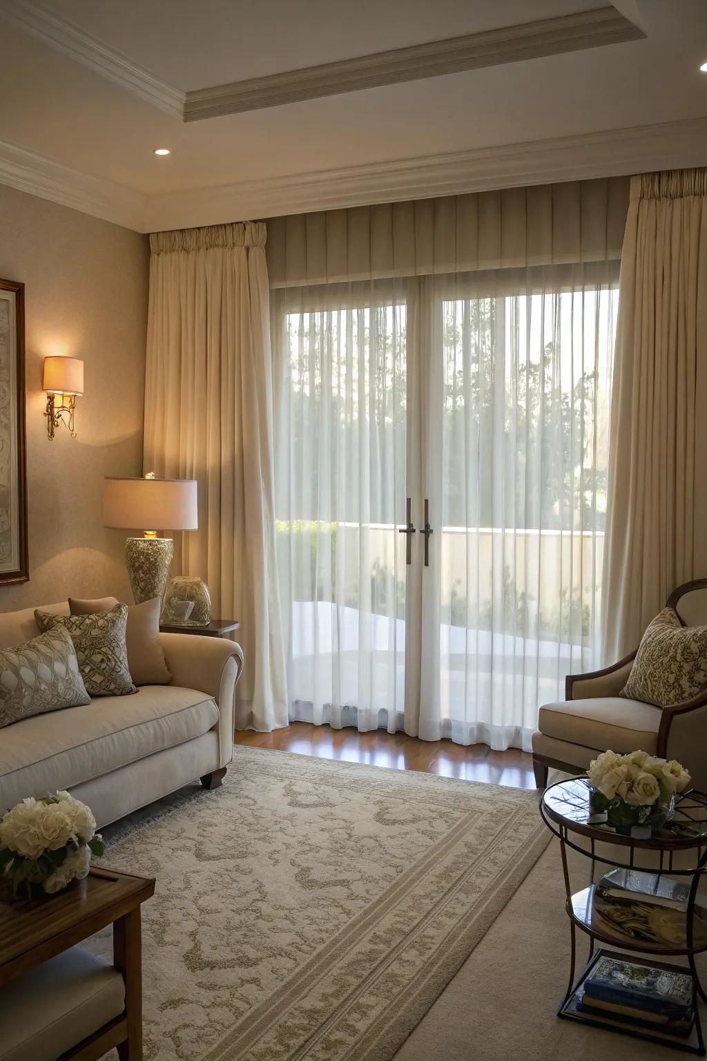 Privacy sheers offer elegance with light modulation.