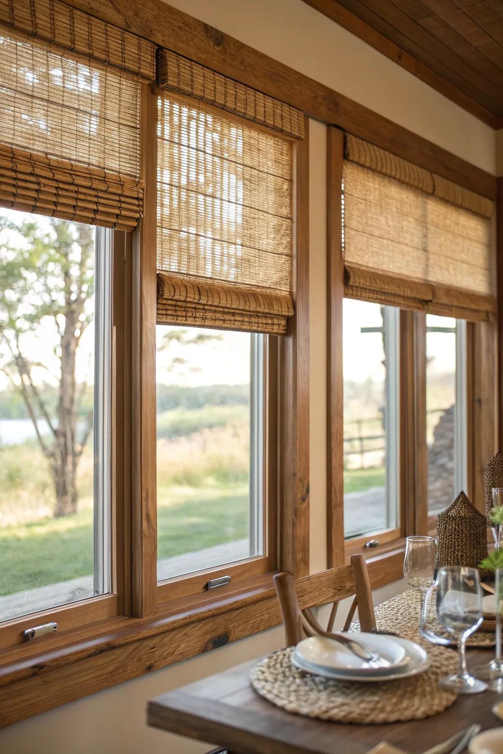 Woven wood shades infuse natural textures into the space.