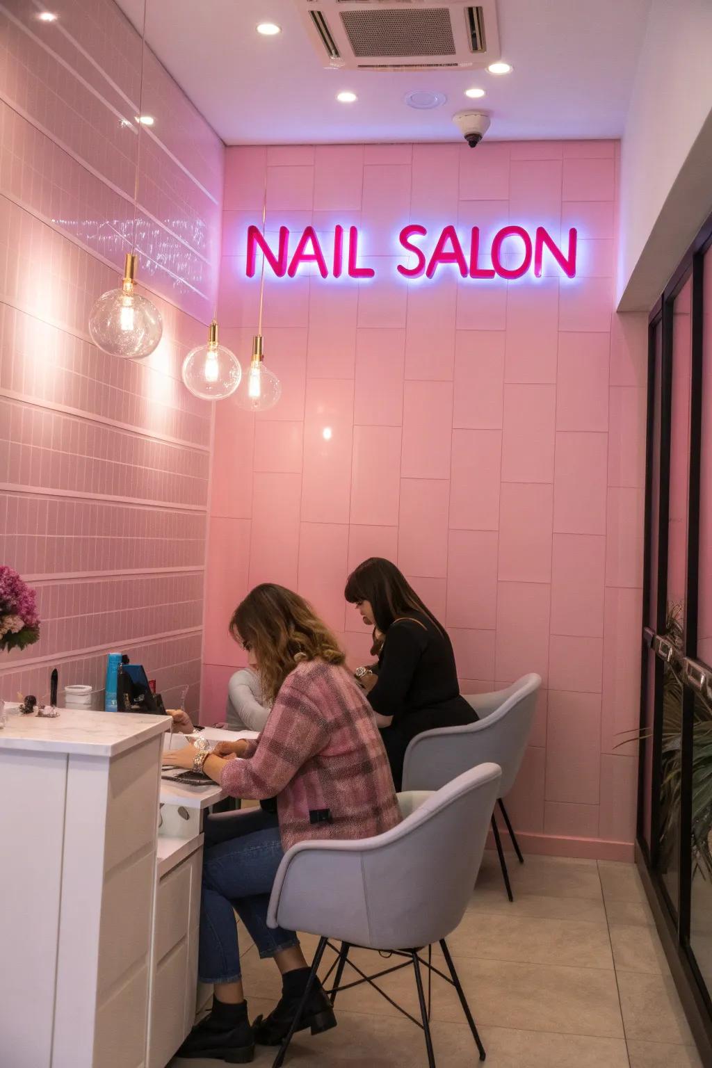 Neon signage infuses a contemporary flair into your studio.