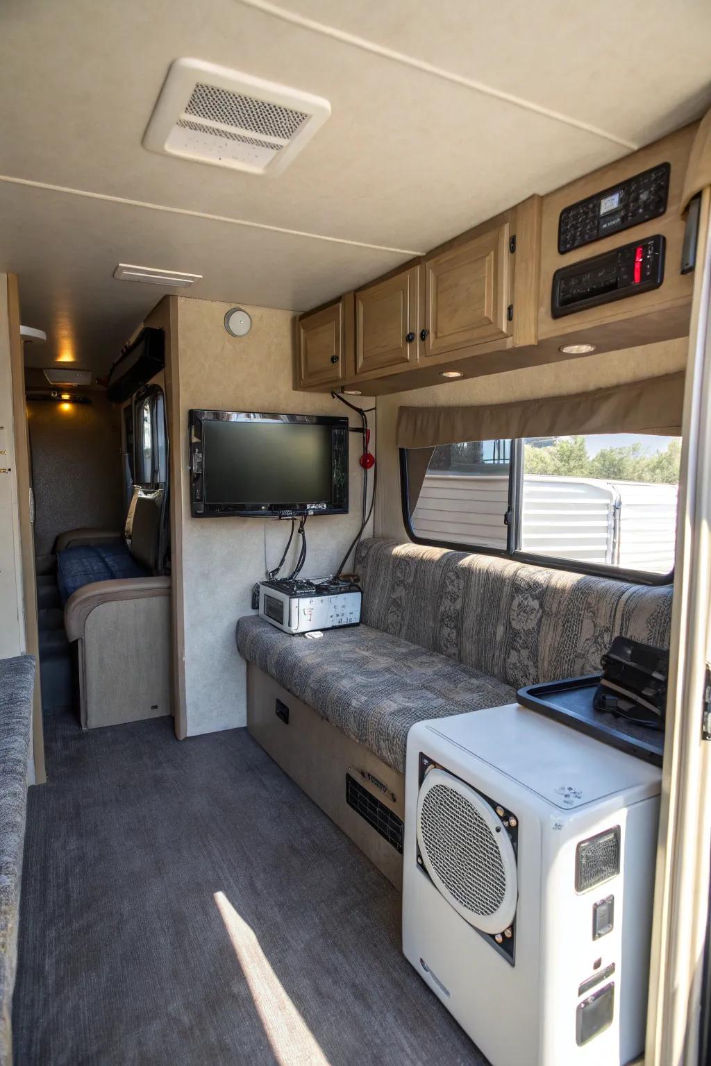 Modern conveniences introduce comfort to trailer living.