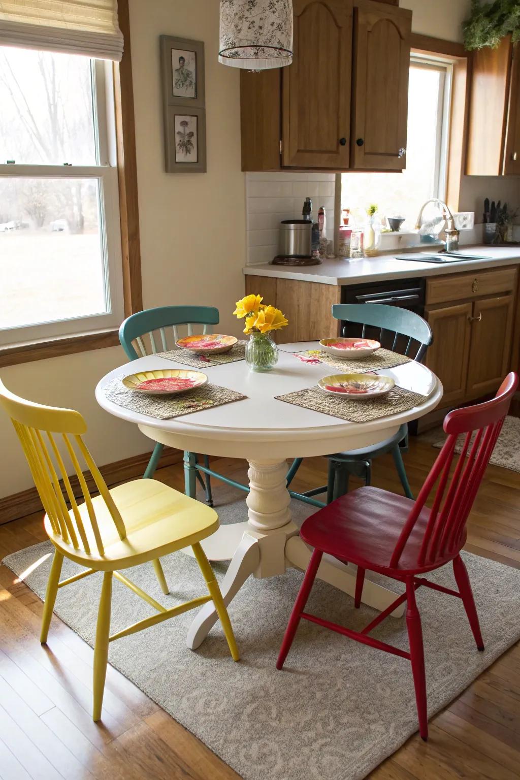 A pedestal table providing seating flexibility.
