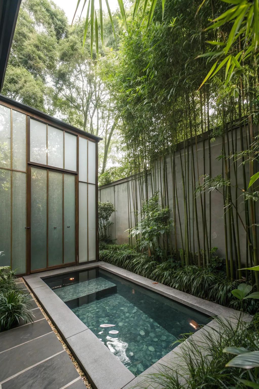Seclusion walls fashioning a secluded pool space.