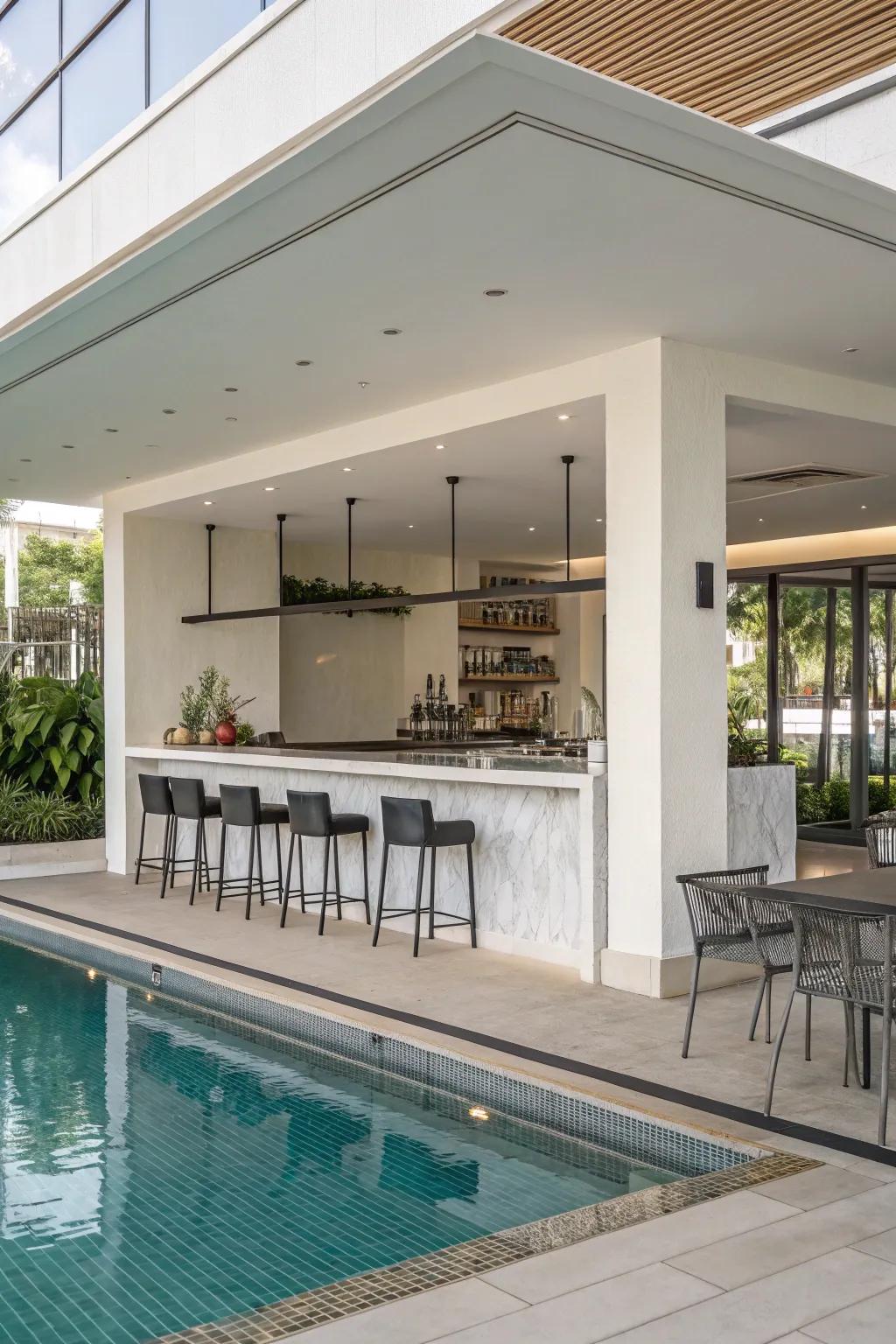Minimalist design introduces a dash of sophistication to your poolside bar.