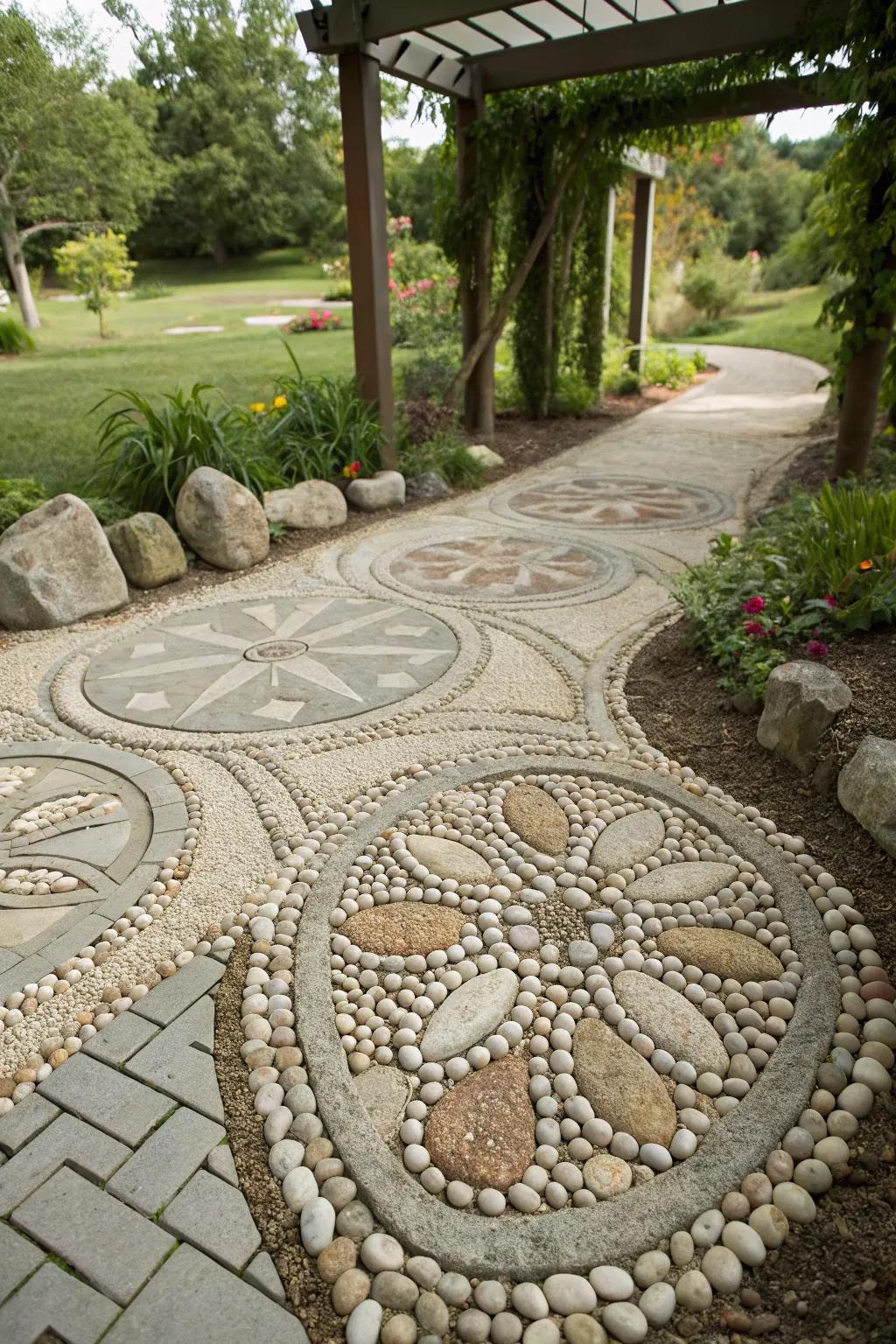 An artistic shingle motif that introduces creativity to the garden floor.
