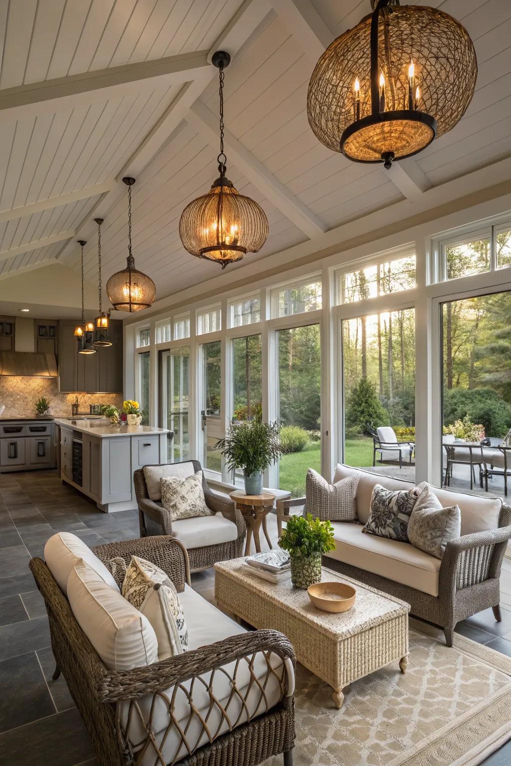 Decorative illumination adds warmth and atmosphere.