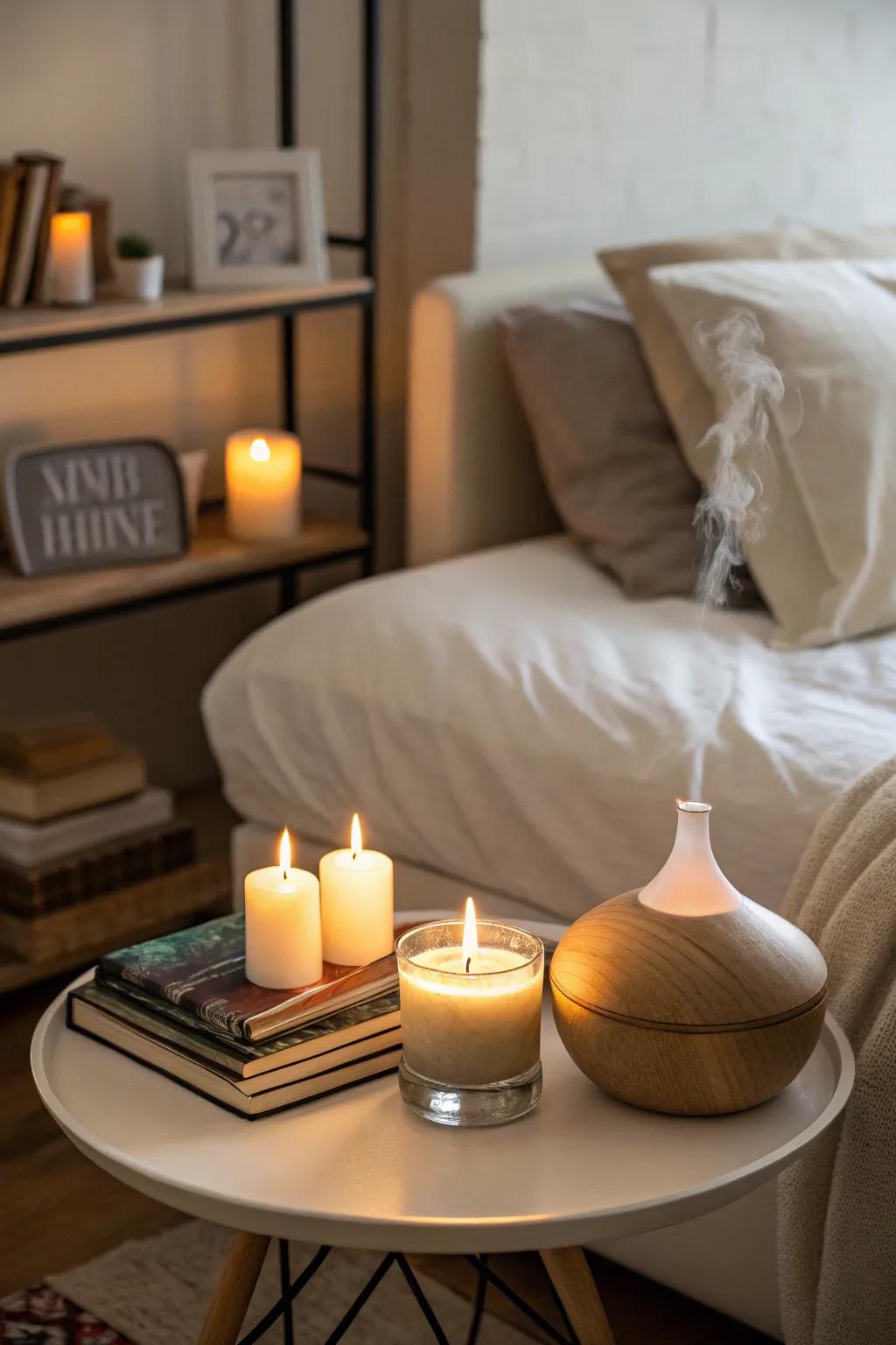 Enhance relaxation with spa-inspired details such as fragrant lights and diffusers.
