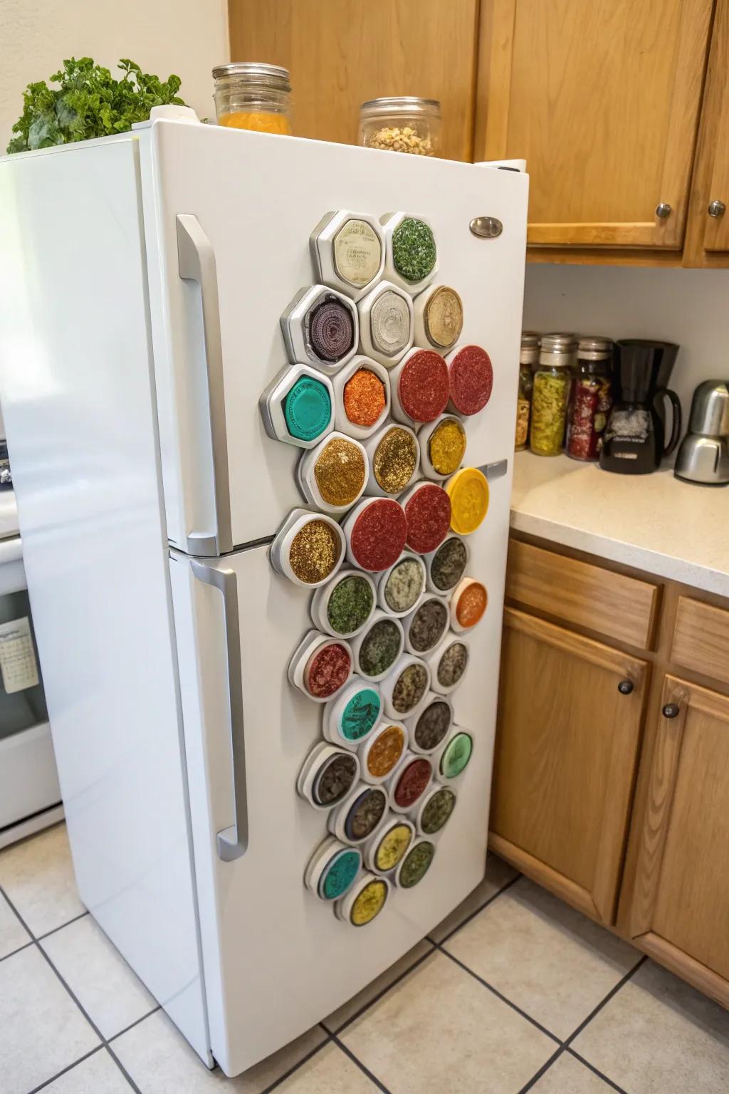 Magnetic spice jars introduce a blend of aesthetics and practicality.