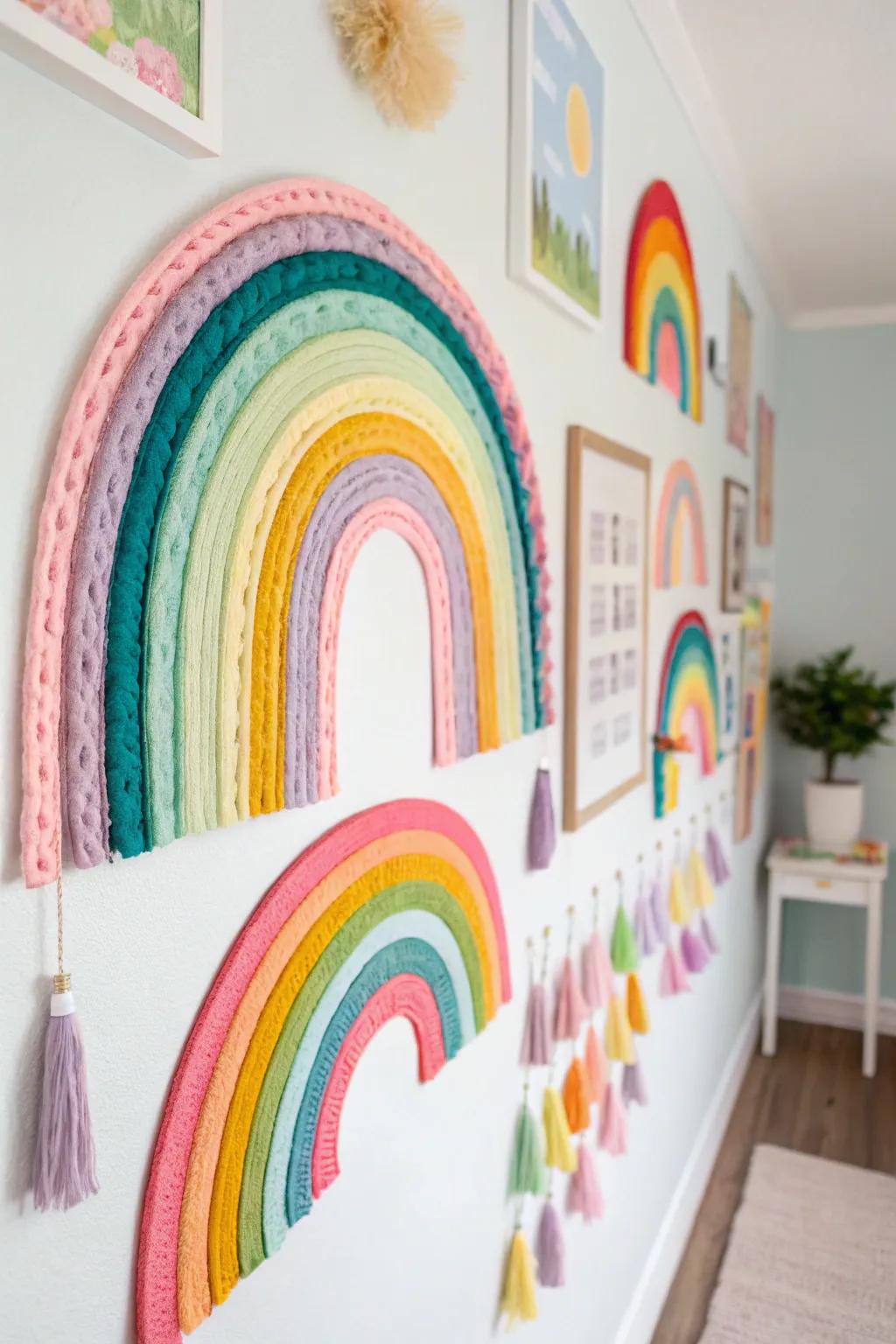 Channel enchantment into your dwelling through rainbow wall compositions.
