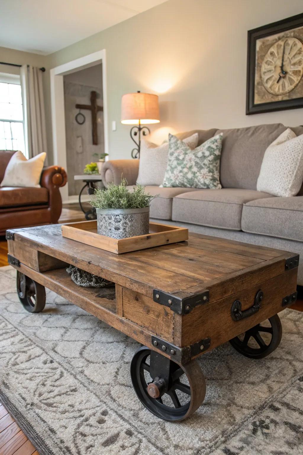 Repurposed industrial furnishings contribute distinction and function to steampunk decoration.