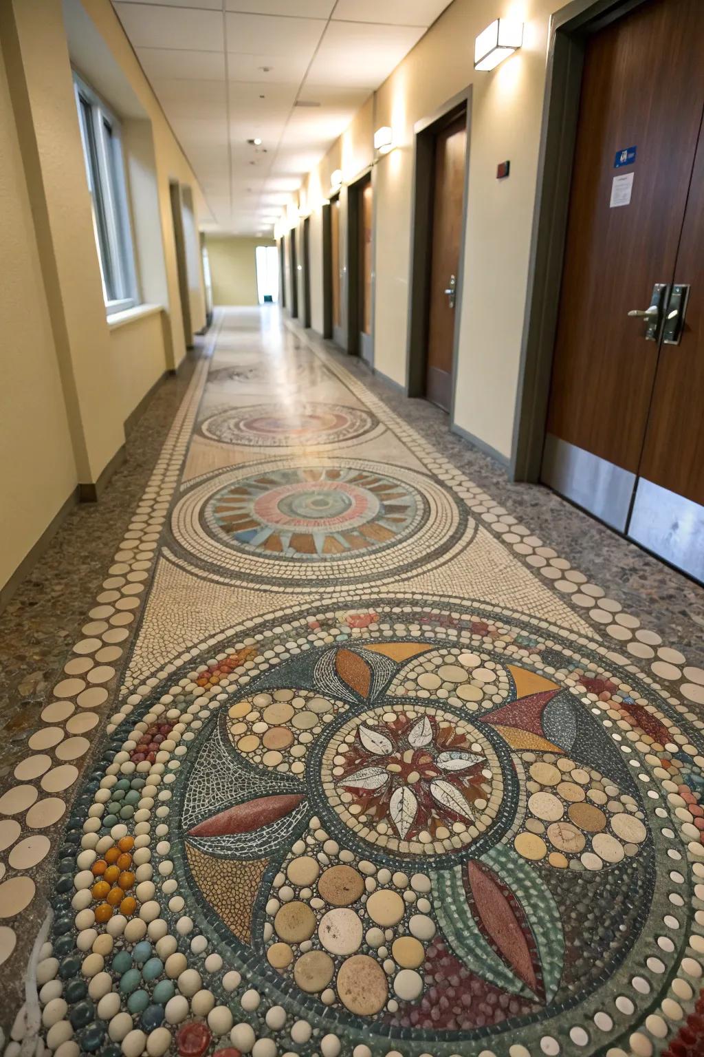 A detailed pebble mosaic that acts as a focal design feature.