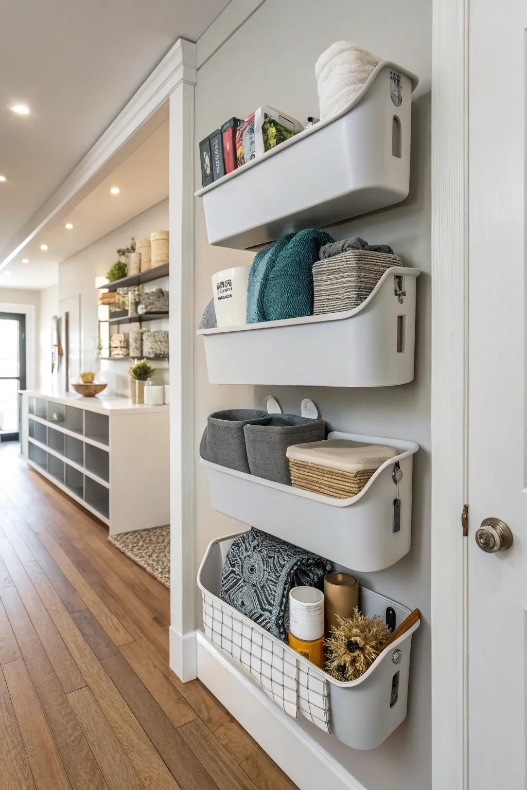 Floating bins: a chic and space-saving solution.