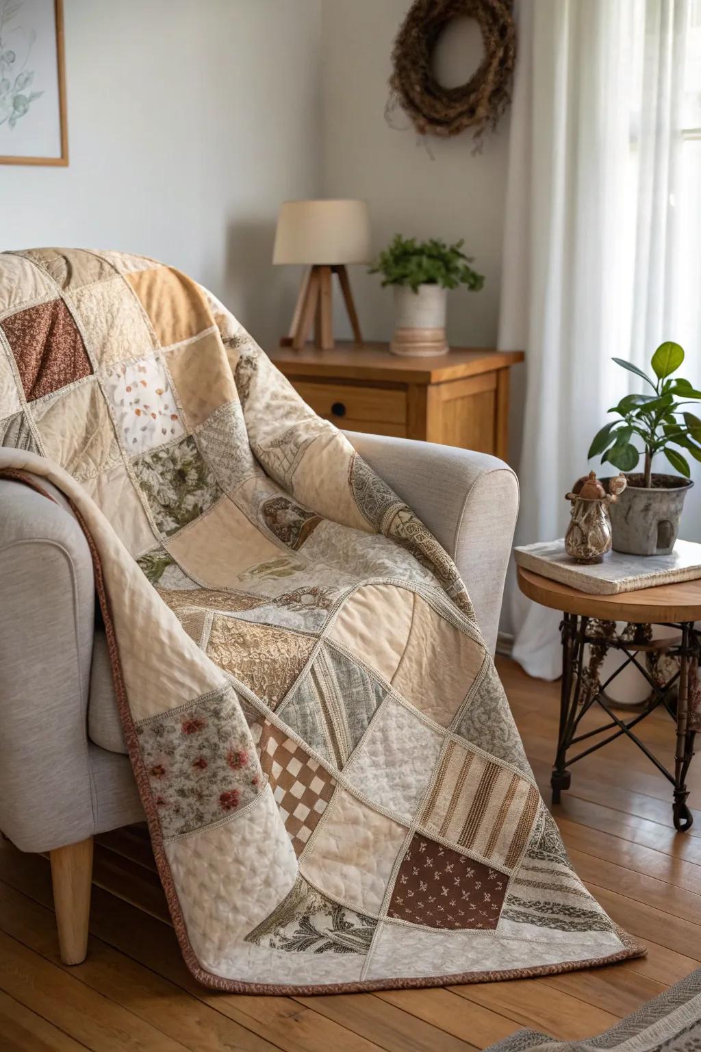 Transforming textile fragments into a cherished coverlet—where sustainability converges with Scandinavian elegance.