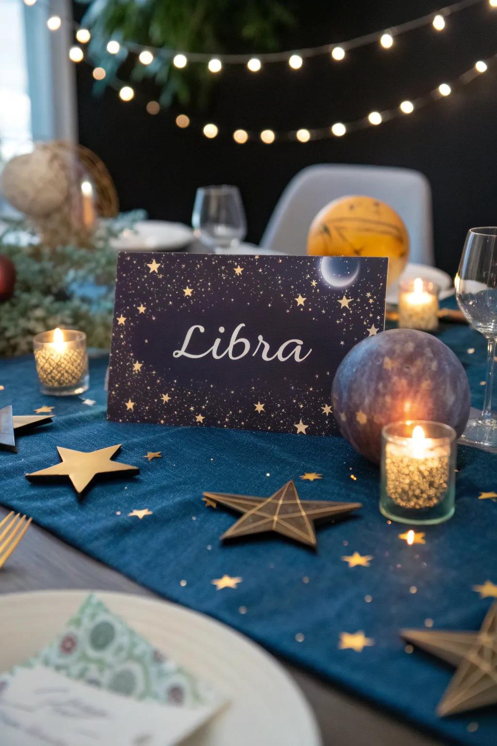 Astrological themes contribute a mystic sentiment to the decorations.