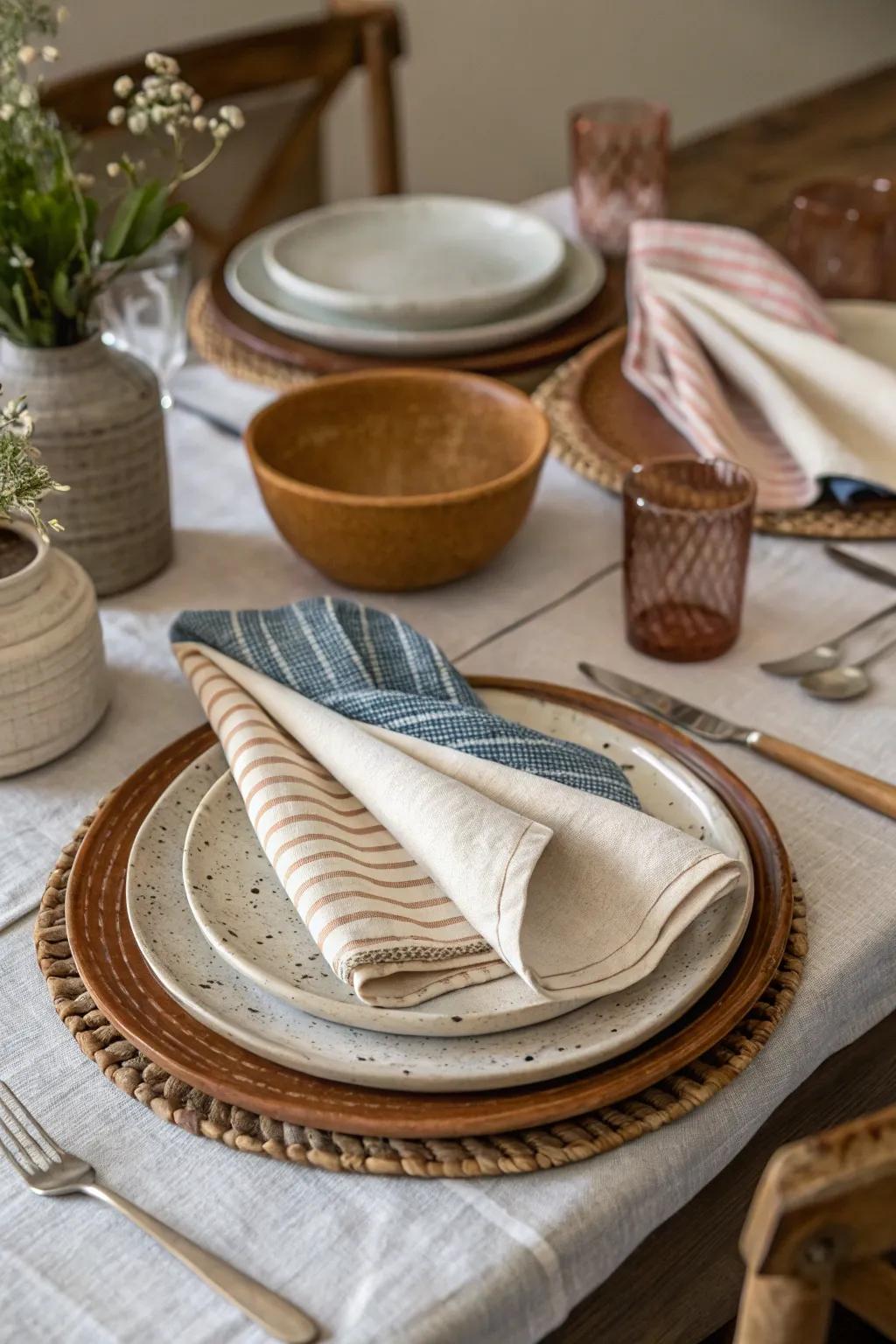 A synergy of textures introduces profundity and intrigue to the table design.