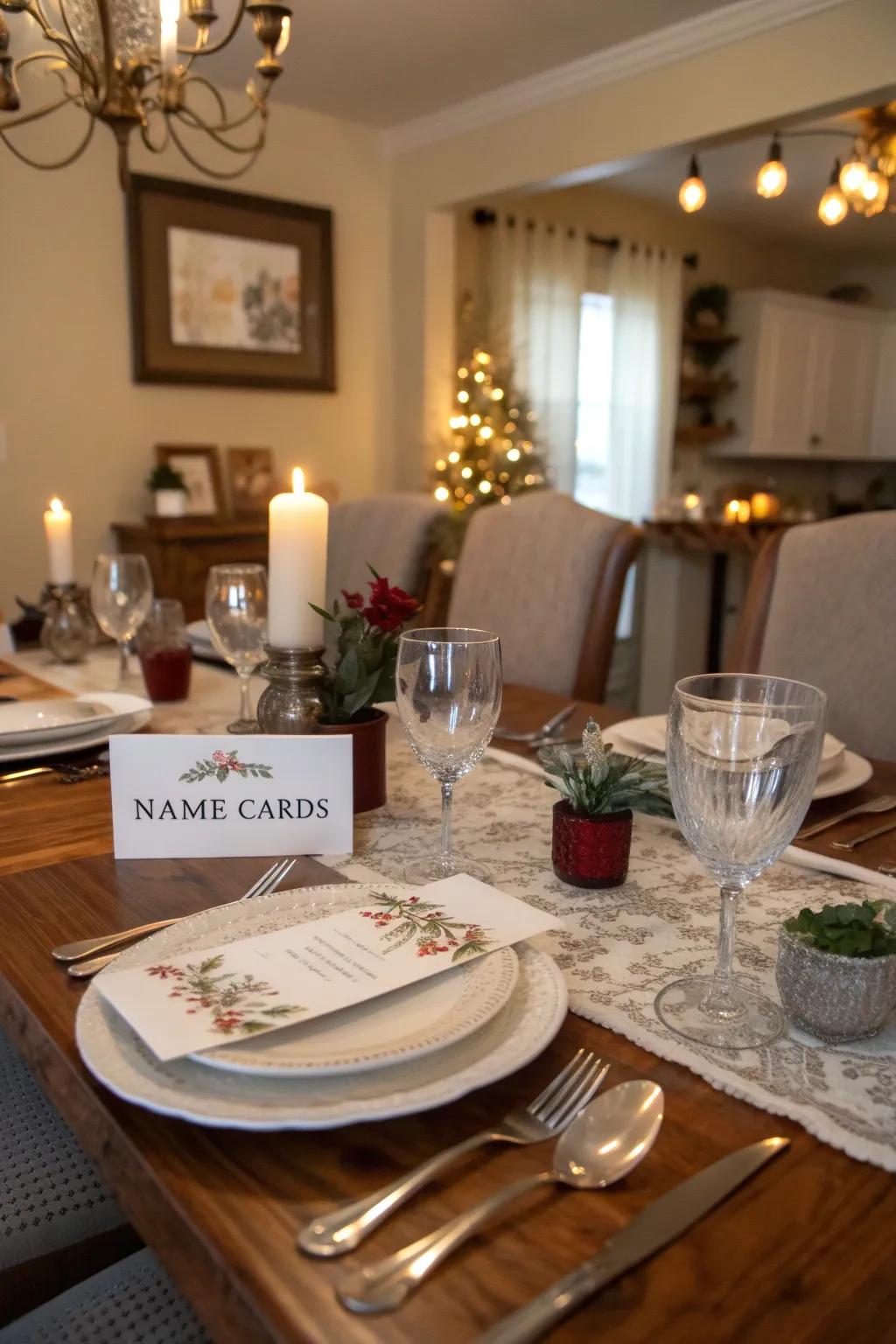 A personalized table arrangement featuring custom guest markers.