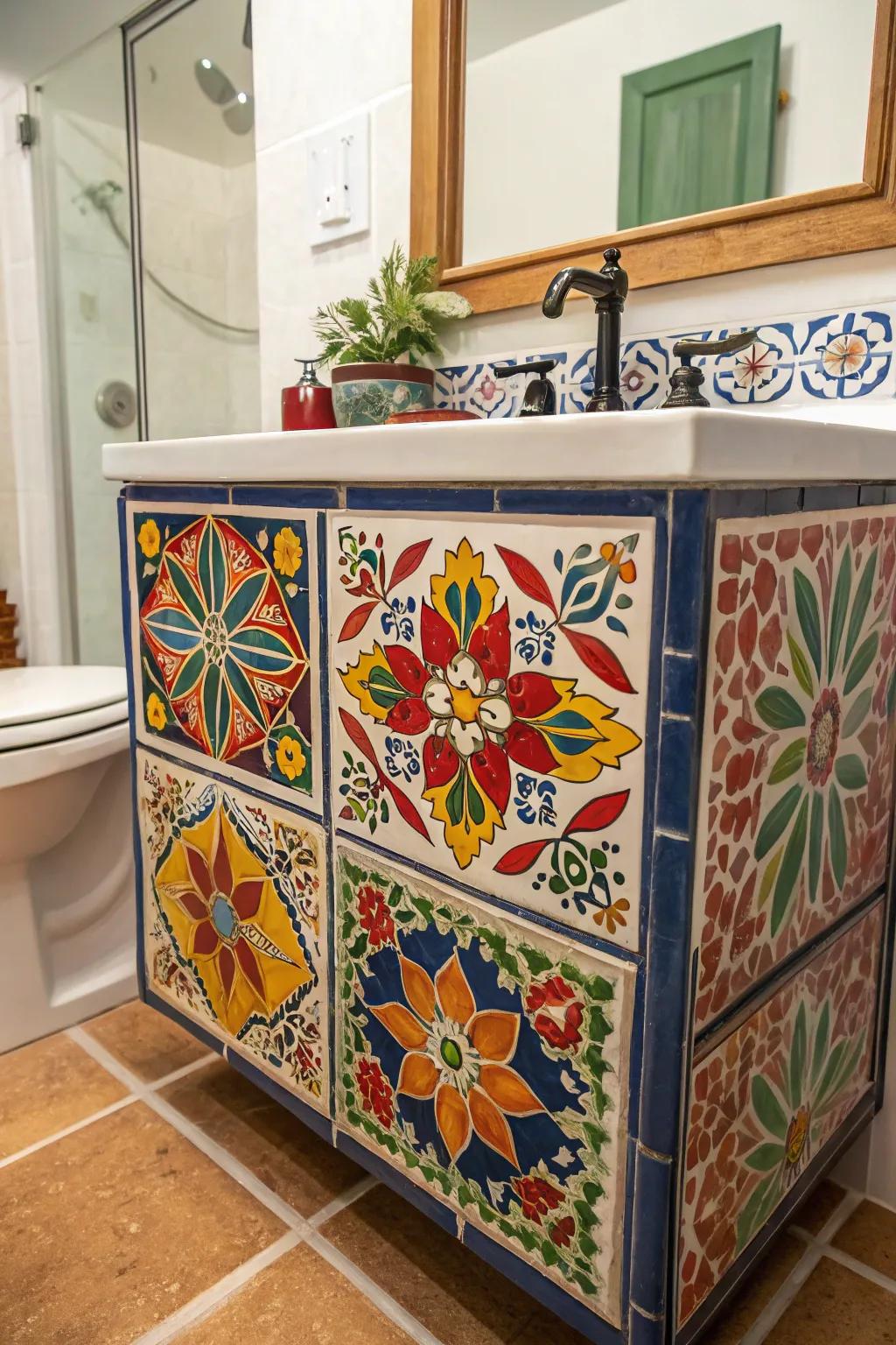 Add character to your bathroom vanity with Artisan Motif tiles.