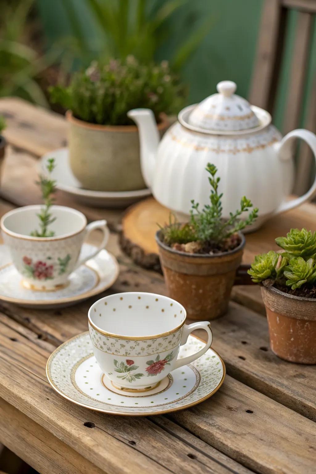 A chic rustic harmonized with elegant fine china display.
