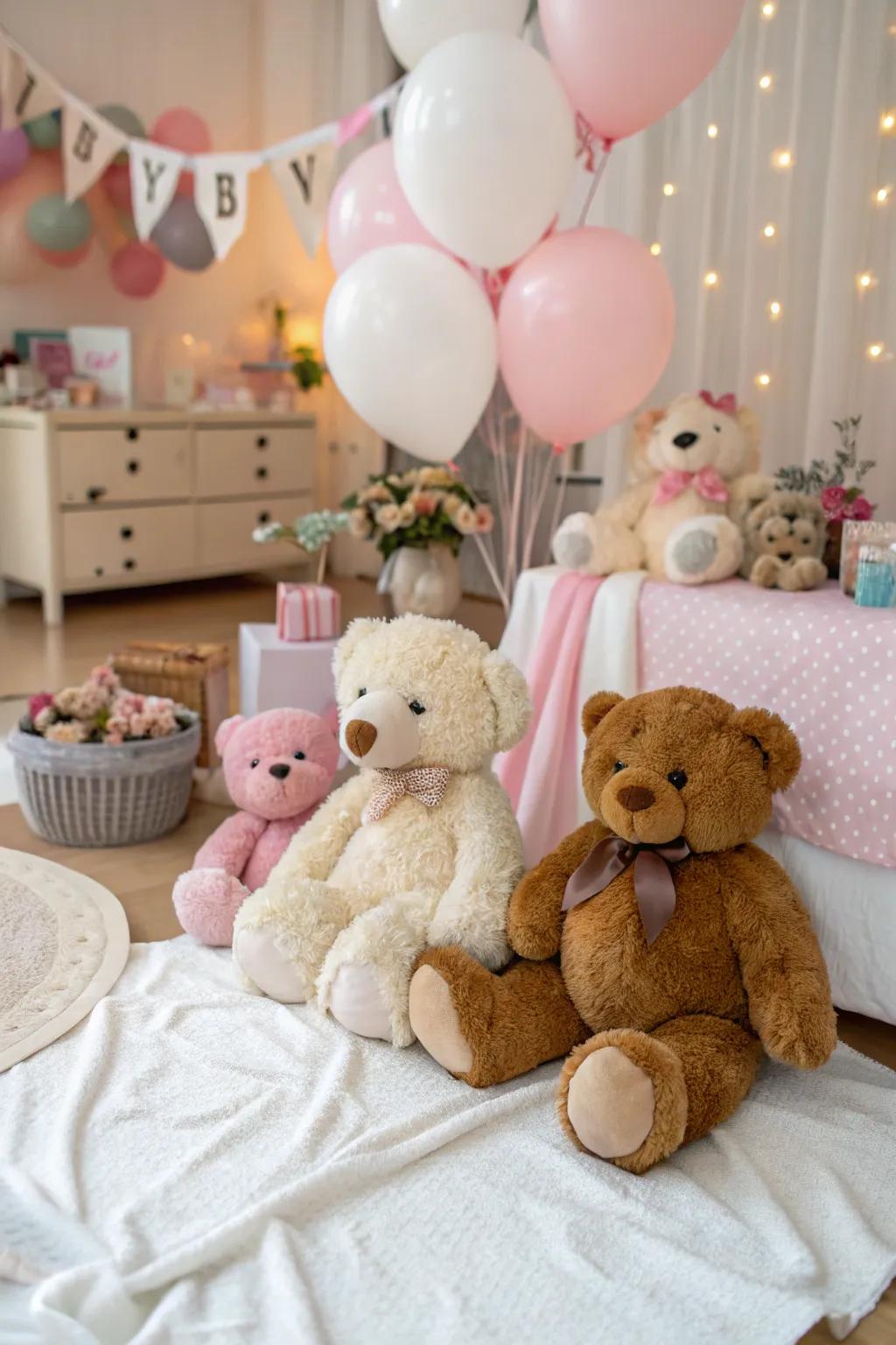 Toy bear accents incorporate an intimate appeal that enriches overall ornamentation.